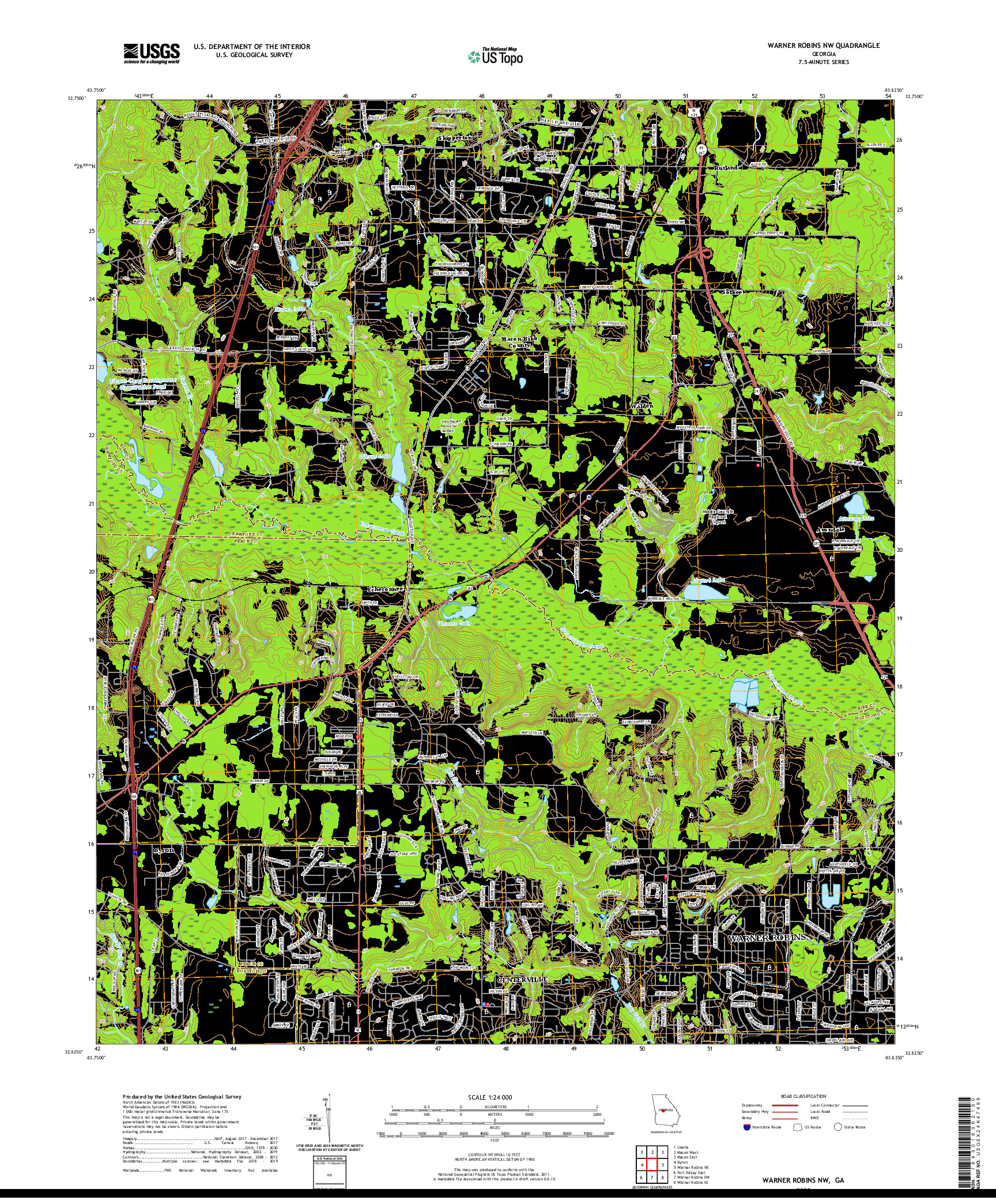 USGS US TOPO 7.5-MINUTE MAP FOR WARNER ROBINS NW, GA 2020