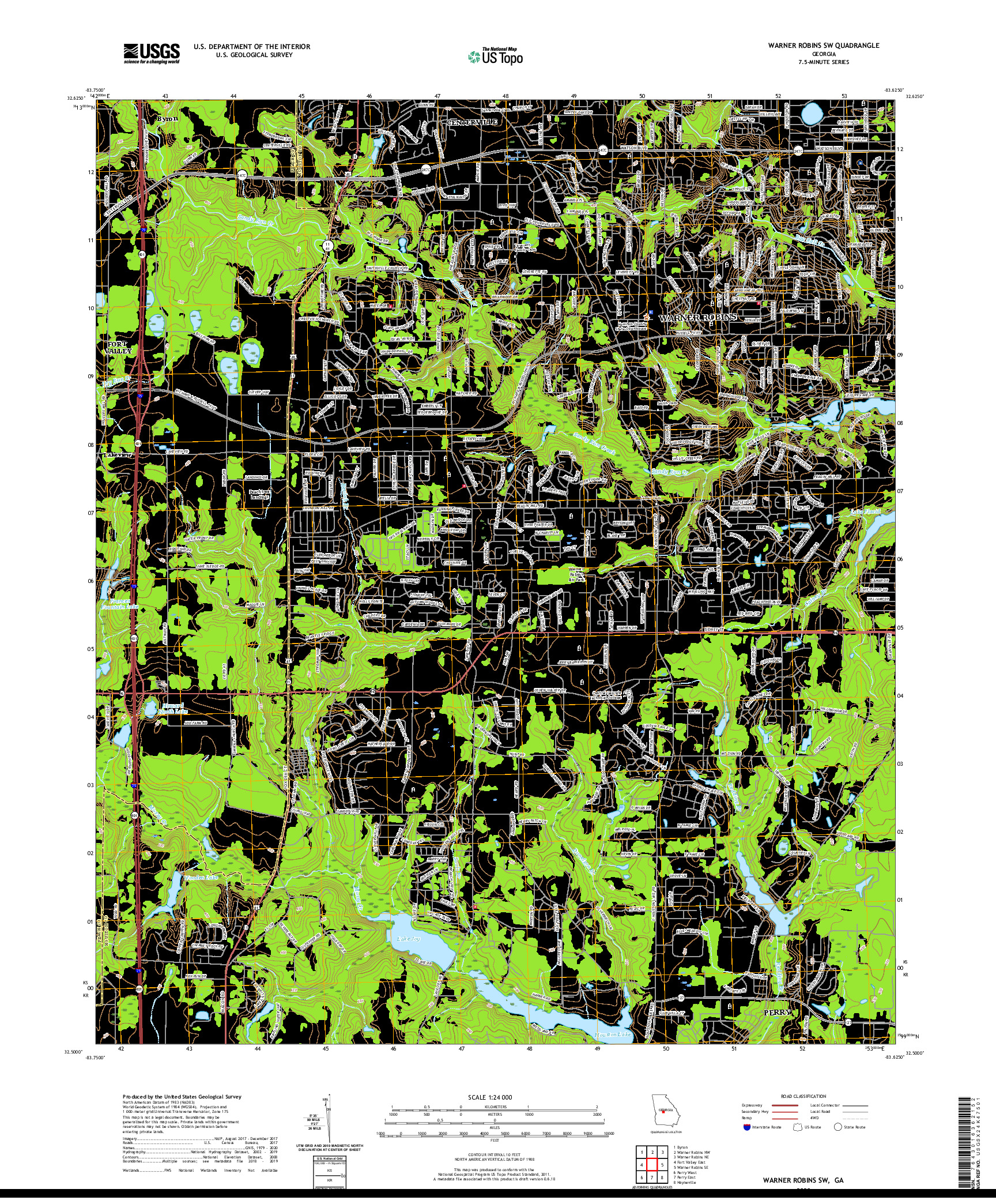 USGS US TOPO 7.5-MINUTE MAP FOR WARNER ROBINS SW, GA 2020