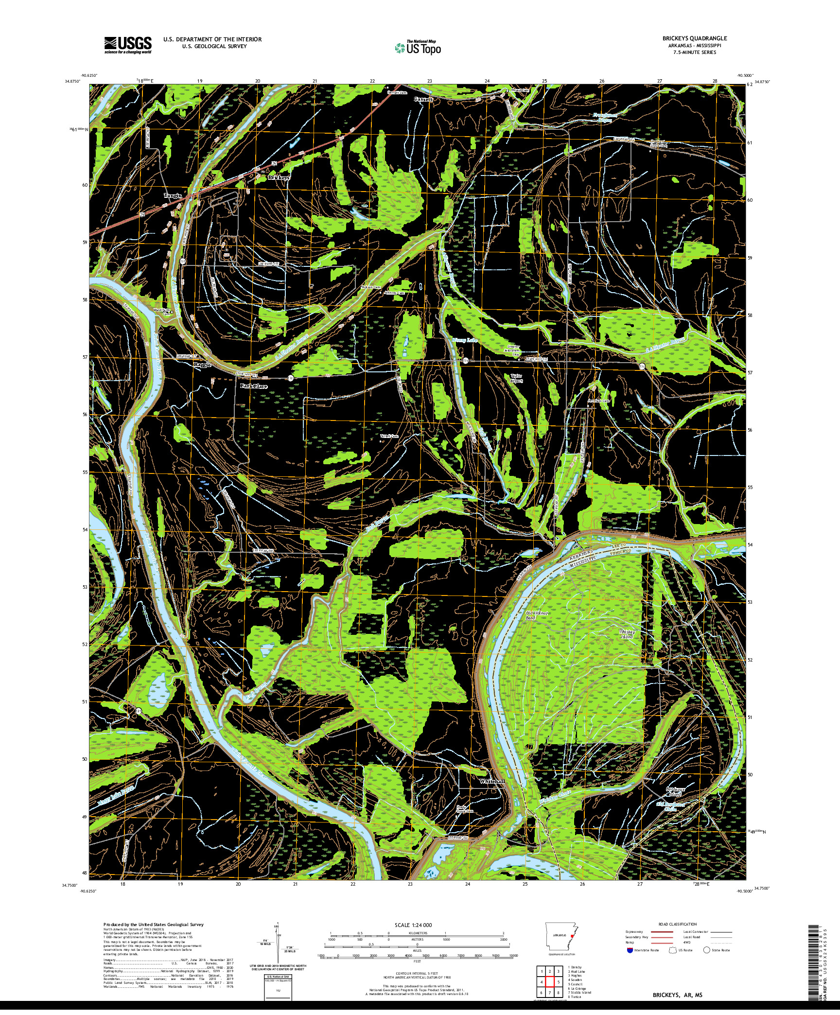 USGS US TOPO 7.5-MINUTE MAP FOR BRICKEYS, AR,MS 2020