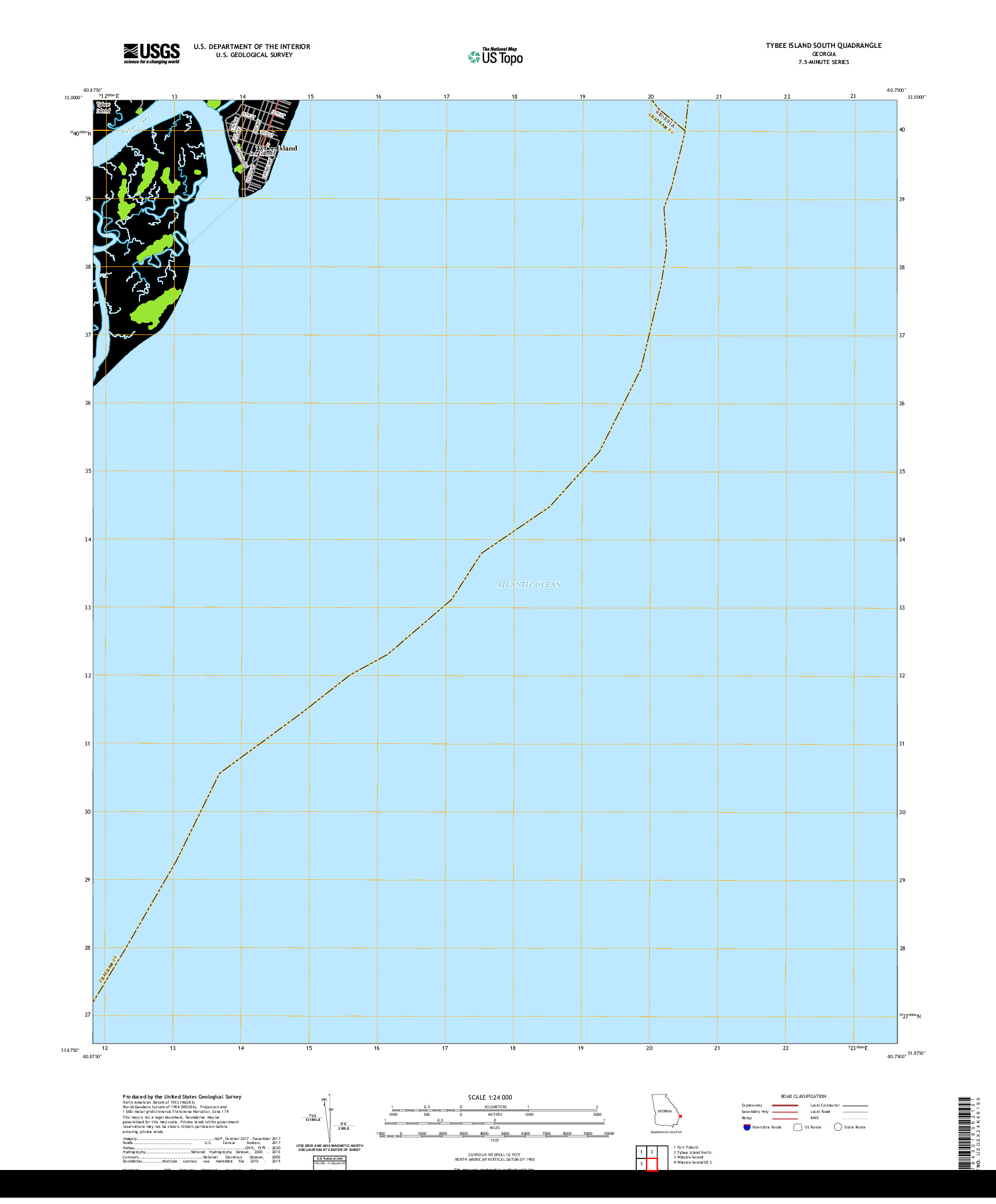 USGS US TOPO 7.5-MINUTE MAP FOR TYBEE ISLAND SOUTH, GA 2020