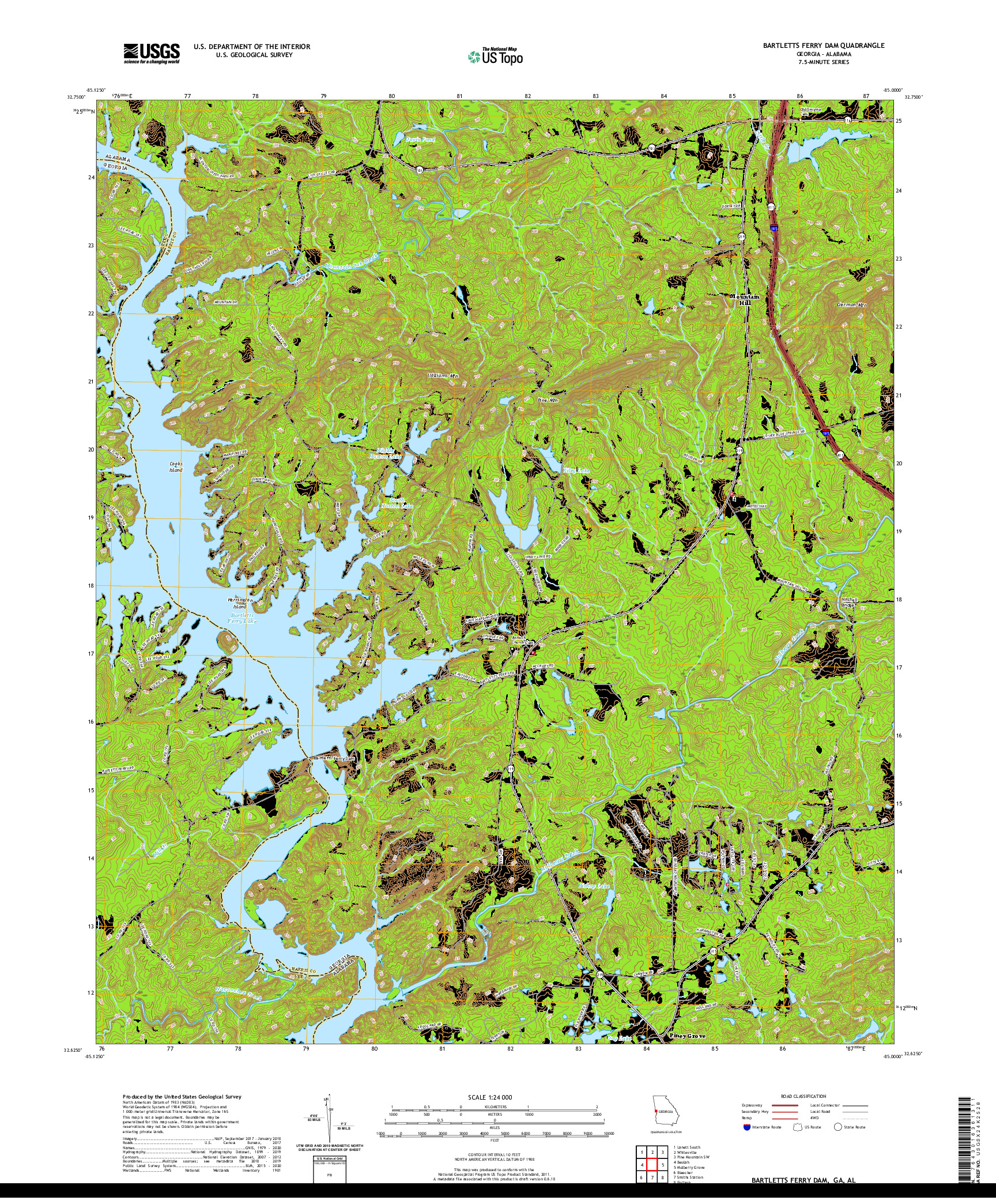 USGS US TOPO 7.5-MINUTE MAP FOR BARTLETTS FERRY DAM, GA,AL 2020