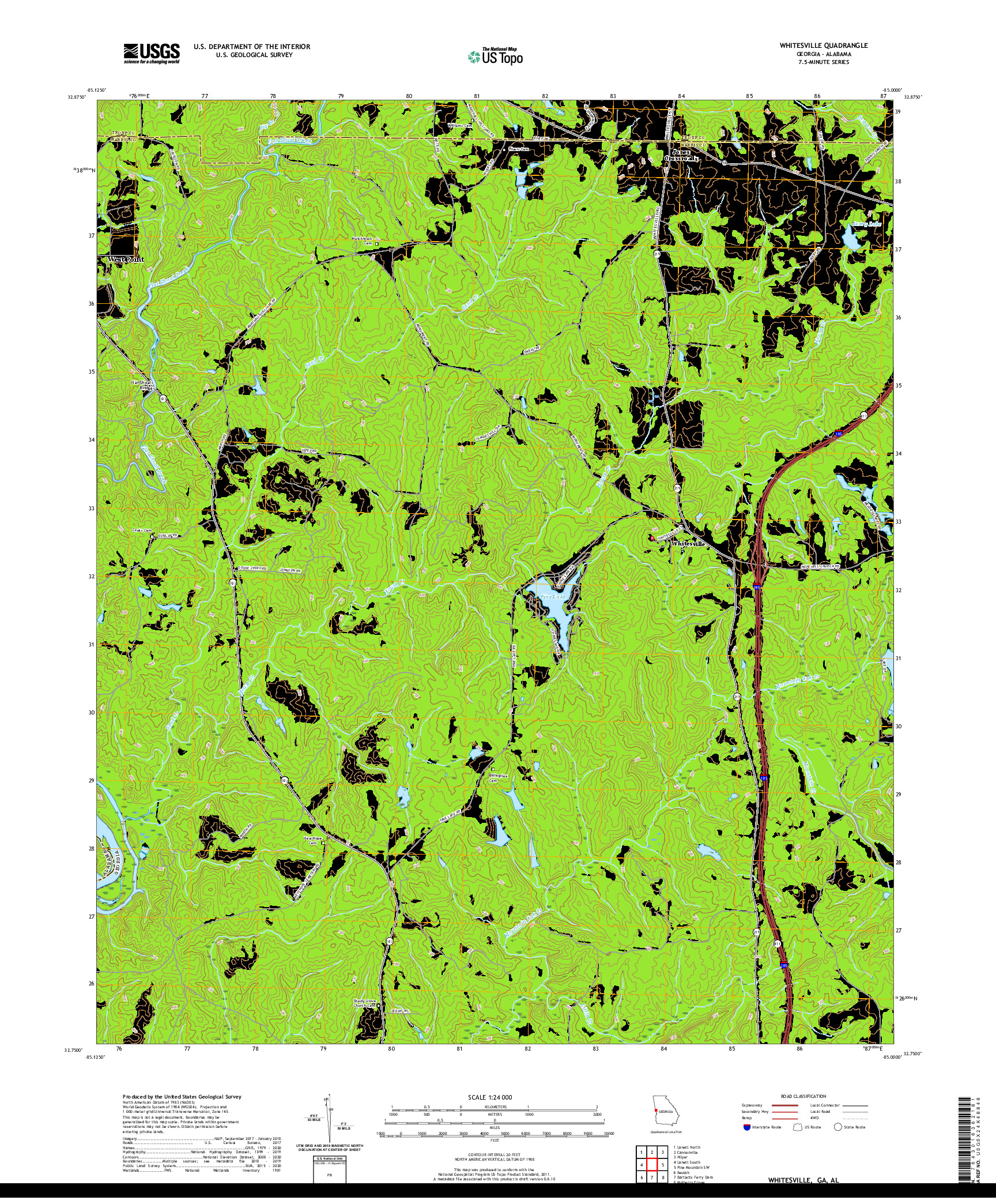USGS US TOPO 7.5-MINUTE MAP FOR WHITESVILLE, GA,AL 2020