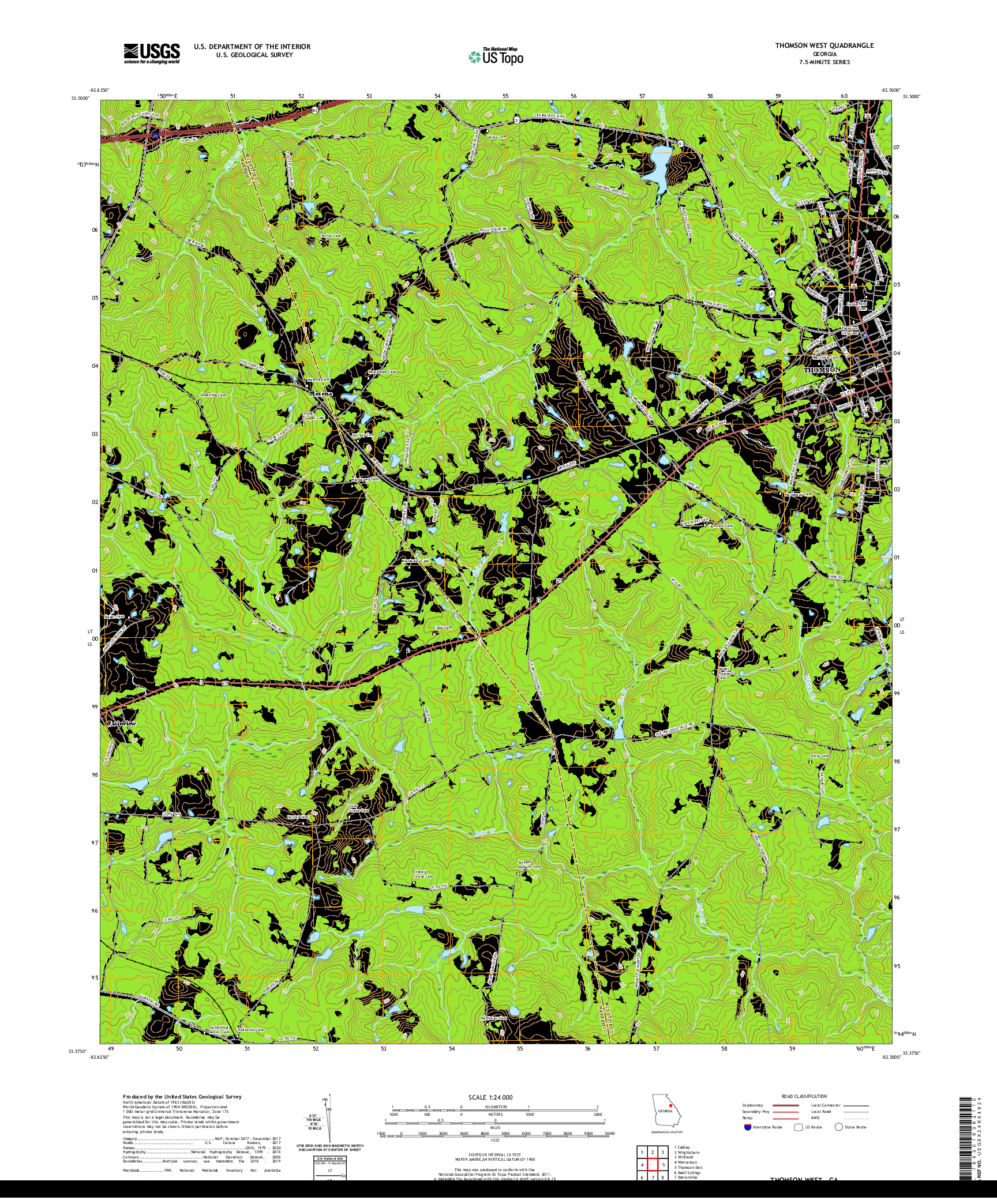 USGS US TOPO 7.5-MINUTE MAP FOR THOMSON WEST, GA 2020