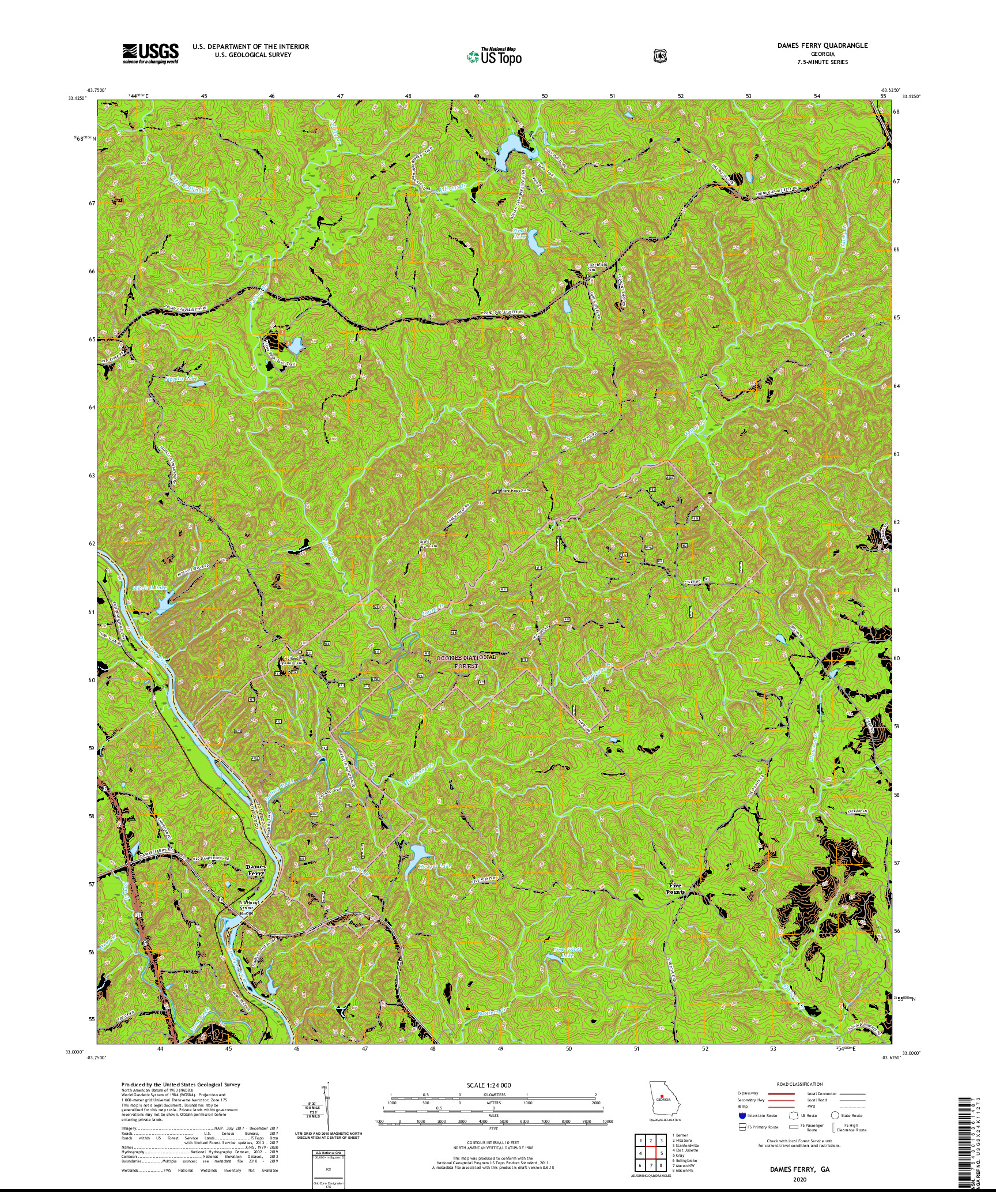 USGS US TOPO 7.5-MINUTE MAP FOR DAMES FERRY, GA 2020