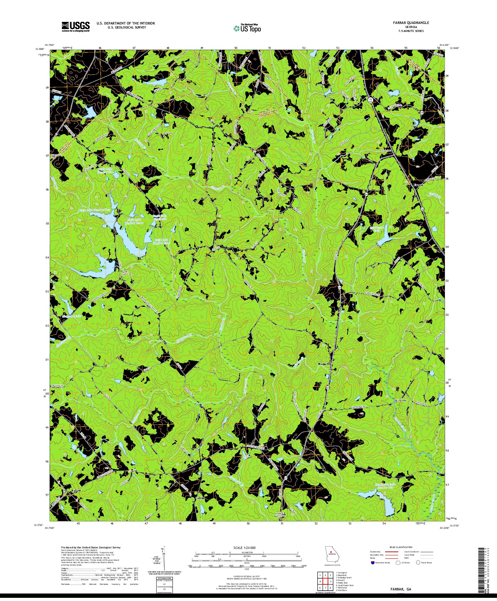 USGS US TOPO 7.5-MINUTE MAP FOR FARRAR, GA 2020