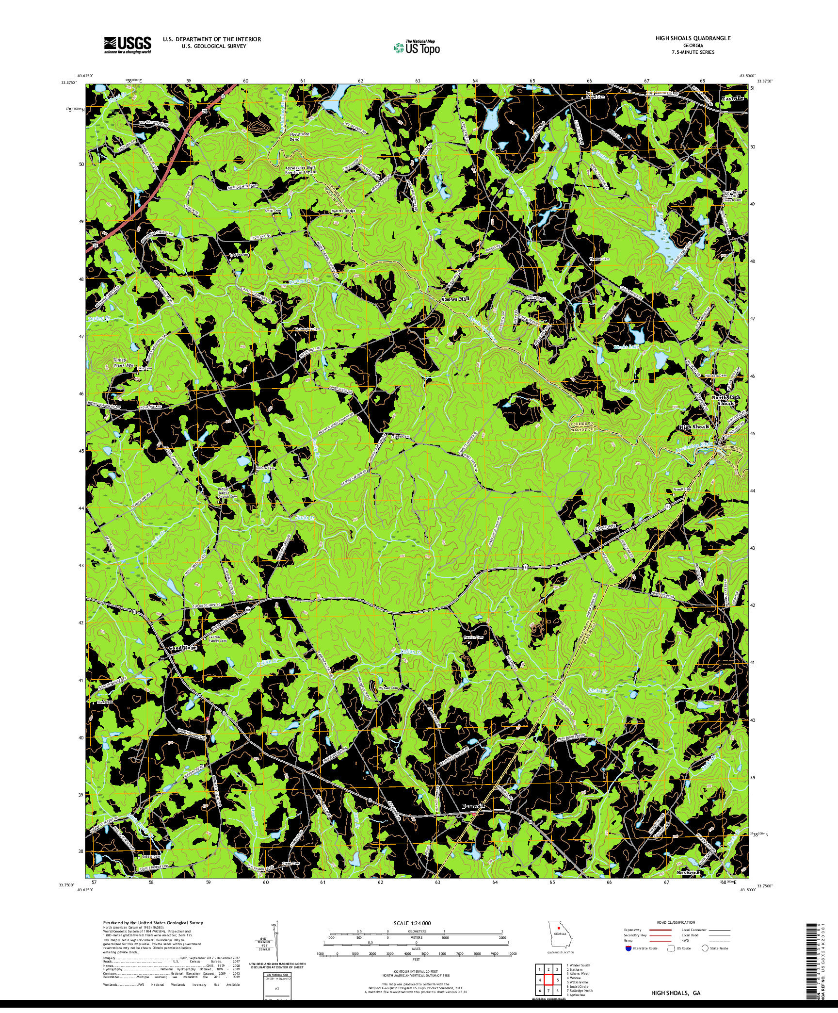 USGS US TOPO 7.5-MINUTE MAP FOR HIGH SHOALS, GA 2020