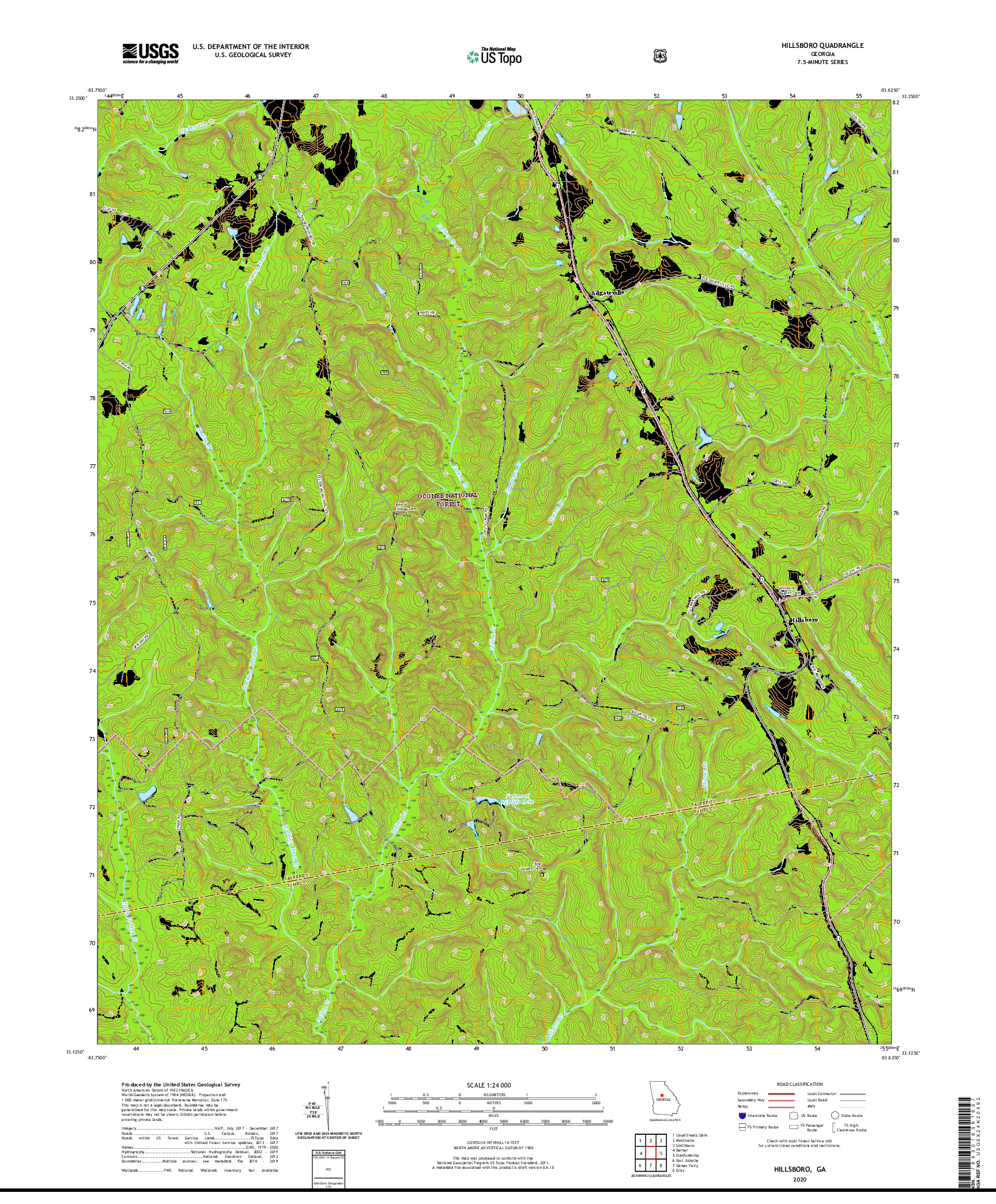 USGS US TOPO 7.5-MINUTE MAP FOR HILLSBORO, GA 2020