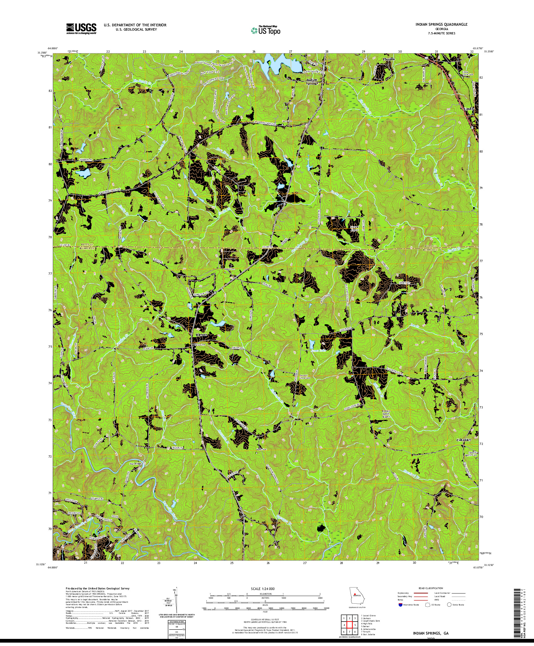 USGS US TOPO 7.5-MINUTE MAP FOR INDIAN SPRINGS, GA 2020
