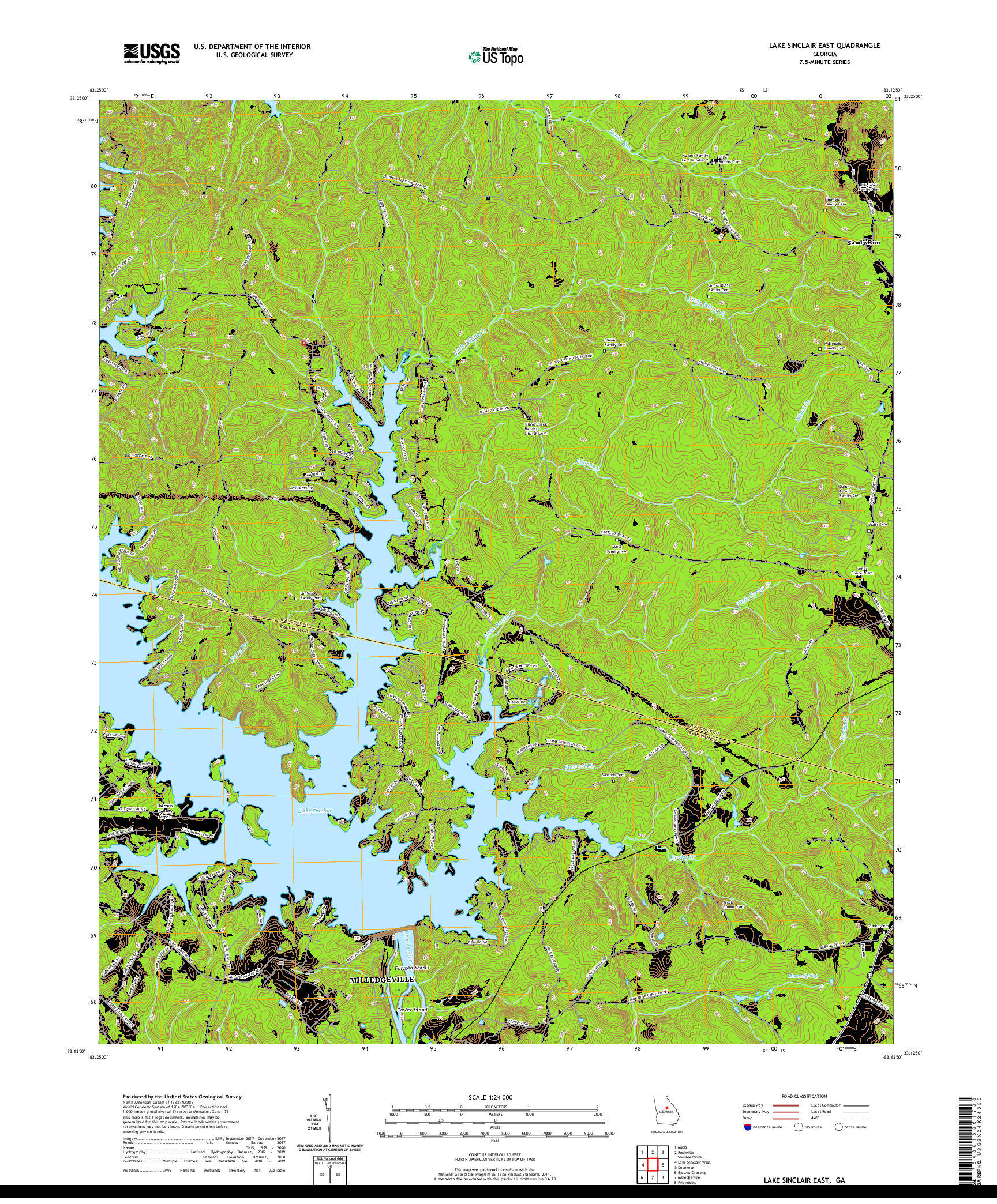 USGS US TOPO 7.5-MINUTE MAP FOR LAKE SINCLAIR EAST, GA 2020