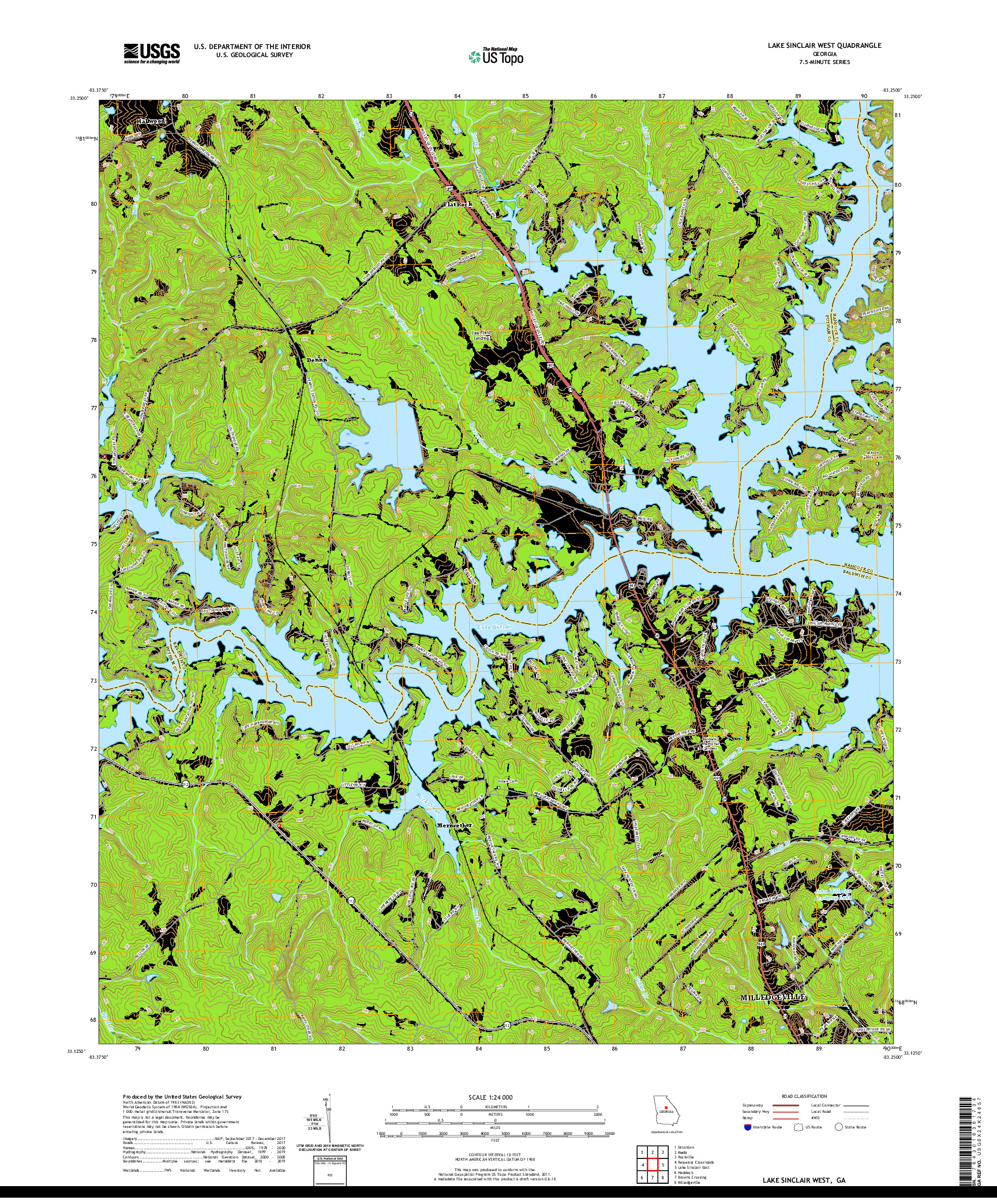 USGS US TOPO 7.5-MINUTE MAP FOR LAKE SINCLAIR WEST, GA 2020