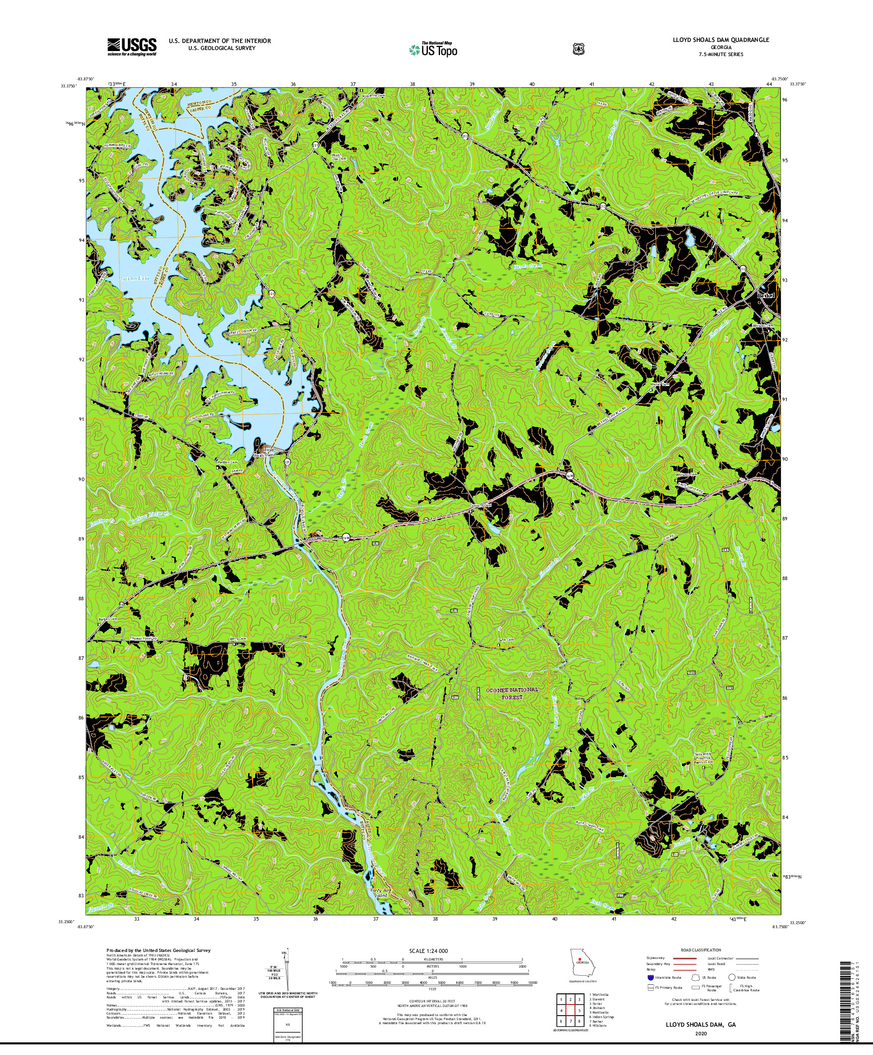 USGS US TOPO 7.5-MINUTE MAP FOR LLOYD SHOALS DAM, GA 2020