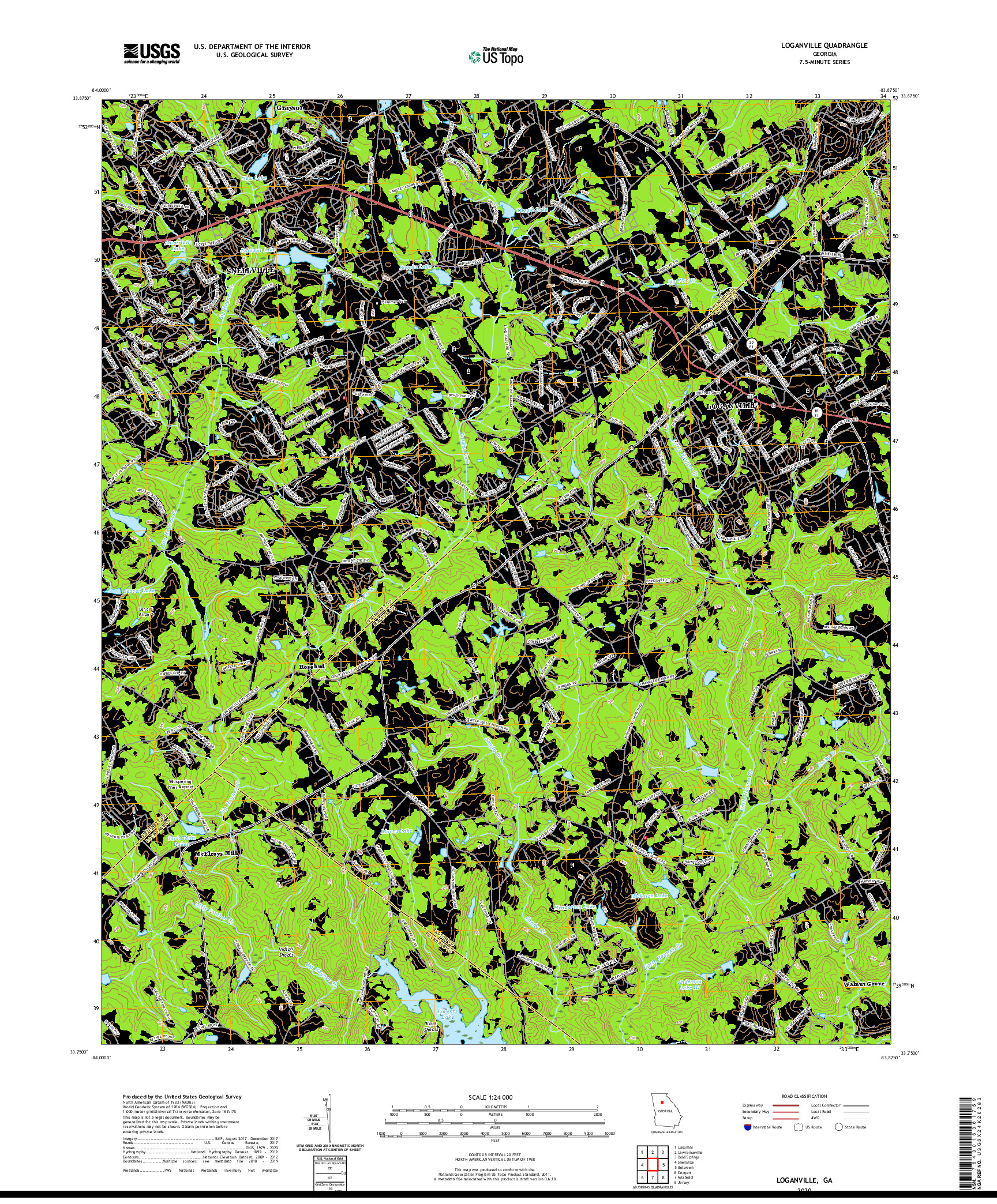 USGS US TOPO 7.5-MINUTE MAP FOR LOGANVILLE, GA 2020