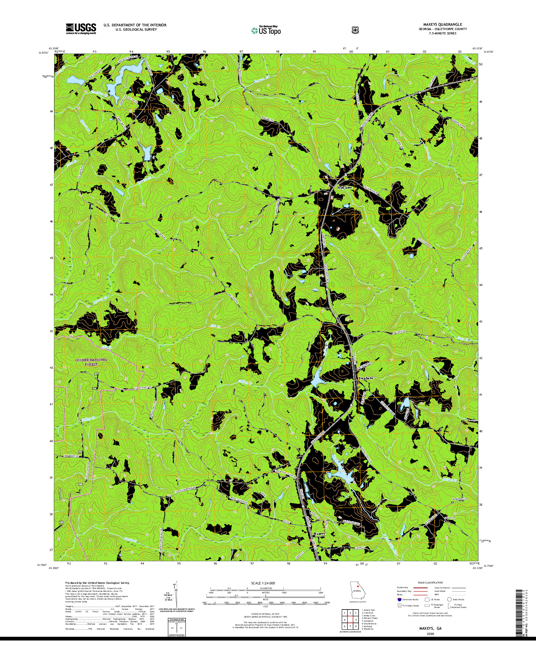 USGS US TOPO 7.5-MINUTE MAP FOR MAXEYS, GA 2020