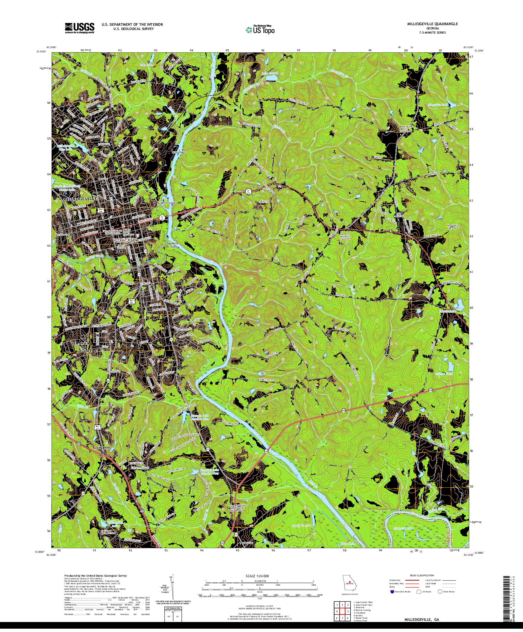 USGS US TOPO 7.5-MINUTE MAP FOR MILLEDGEVILLE, GA 2020