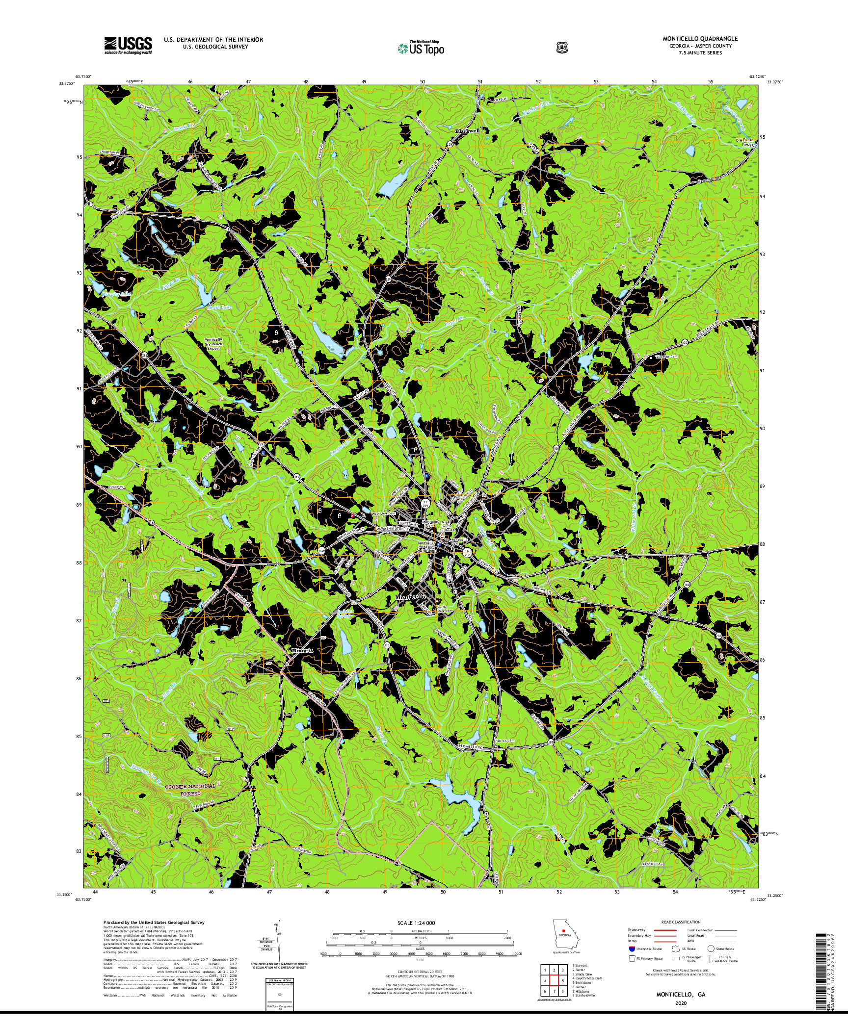 USGS US TOPO 7.5-MINUTE MAP FOR MONTICELLO, GA 2020