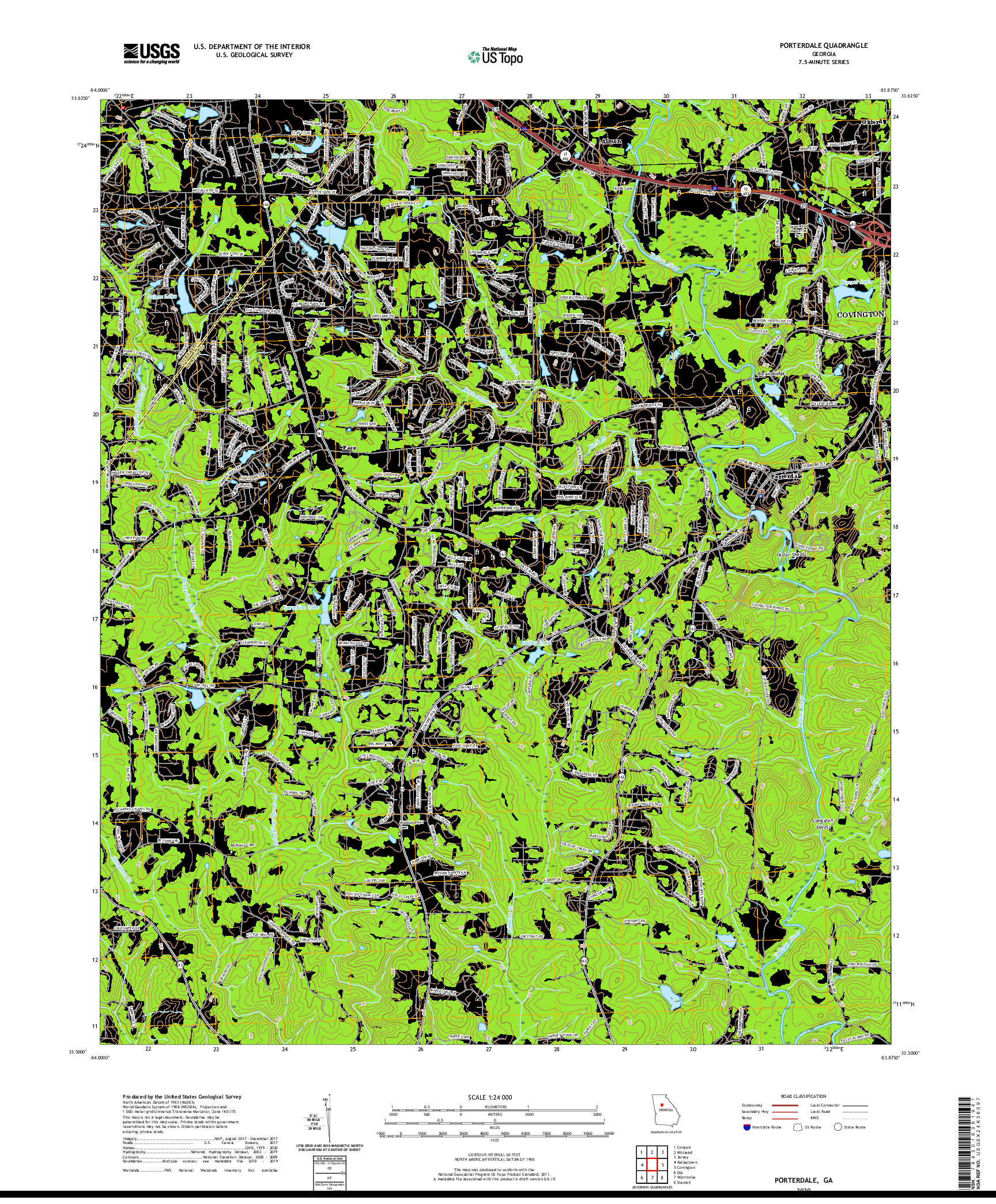 USGS US TOPO 7.5-MINUTE MAP FOR PORTERDALE, GA 2020