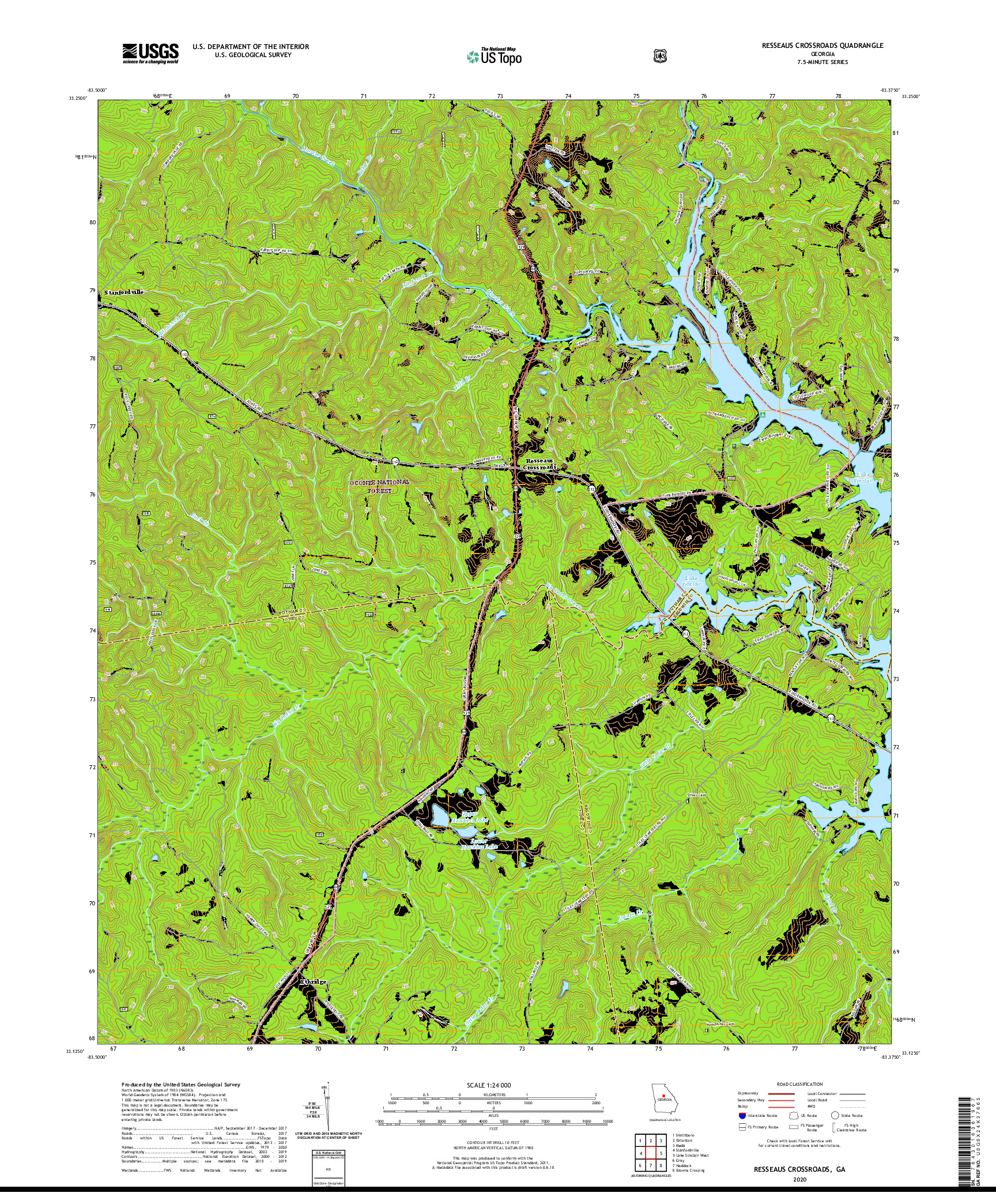 USGS US TOPO 7.5-MINUTE MAP FOR RESSEAUS CROSSROADS, GA 2020