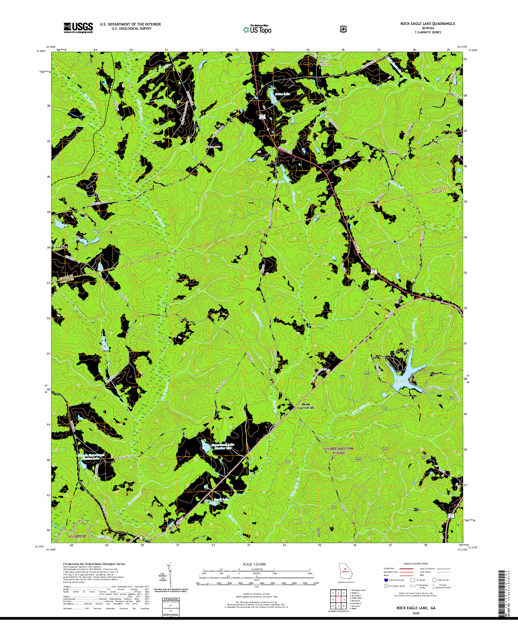 USGS US TOPO 7.5-MINUTE MAP FOR ROCK EAGLE LAKE, GA 2020