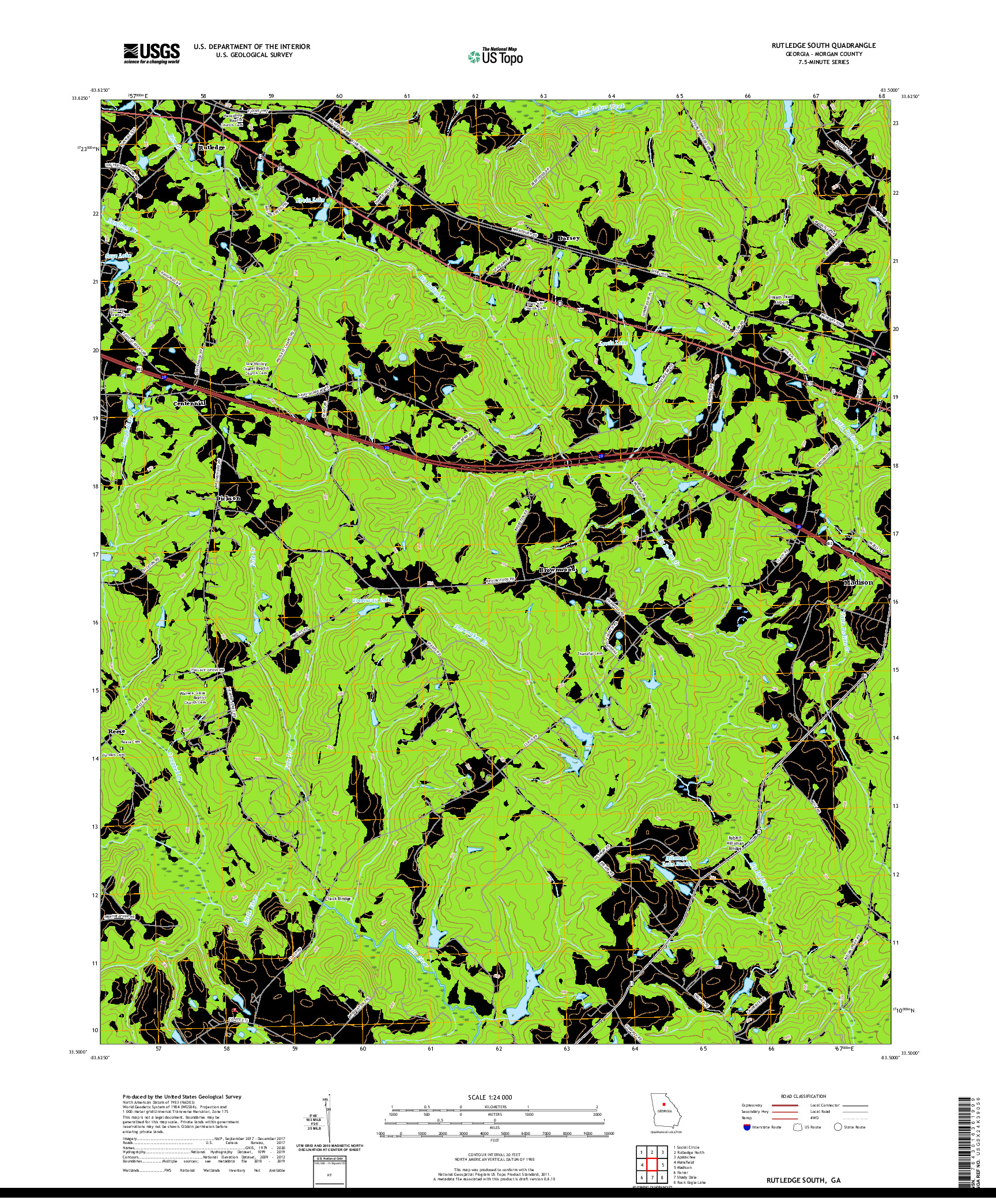 USGS US TOPO 7.5-MINUTE MAP FOR RUTLEDGE SOUTH, GA 2020