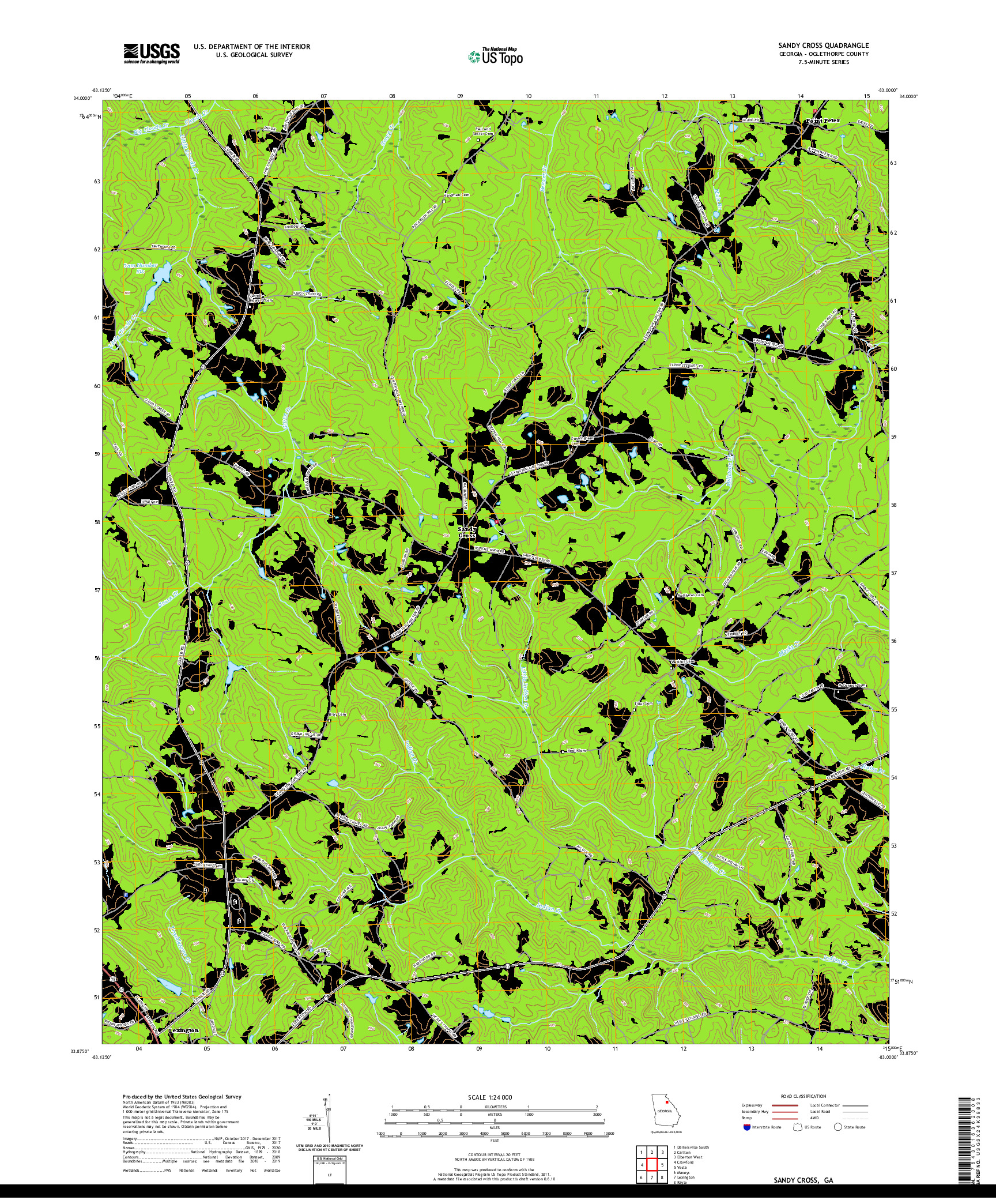 USGS US TOPO 7.5-MINUTE MAP FOR SANDY CROSS, GA 2020