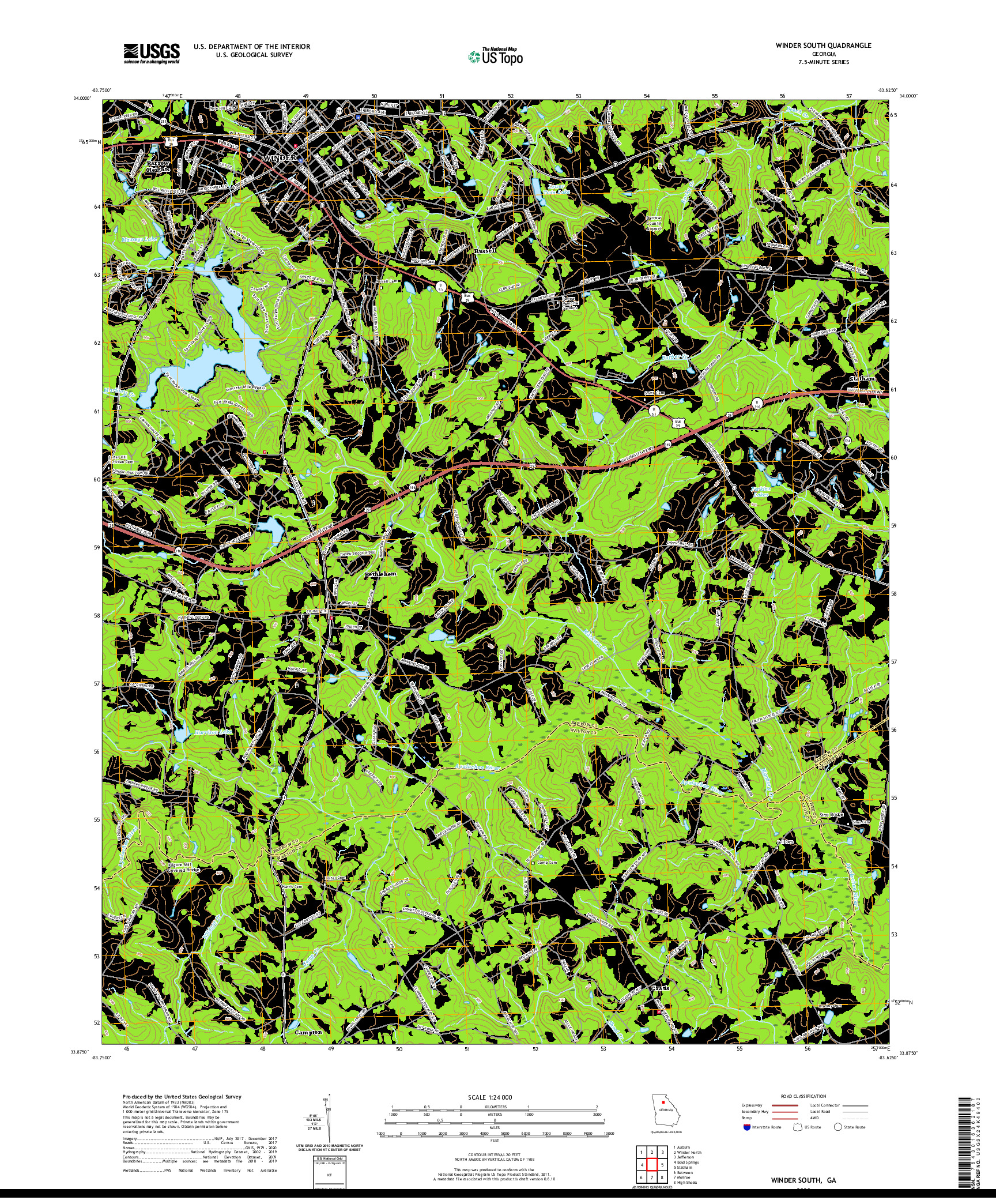 USGS US TOPO 7.5-MINUTE MAP FOR WINDER SOUTH, GA 2020