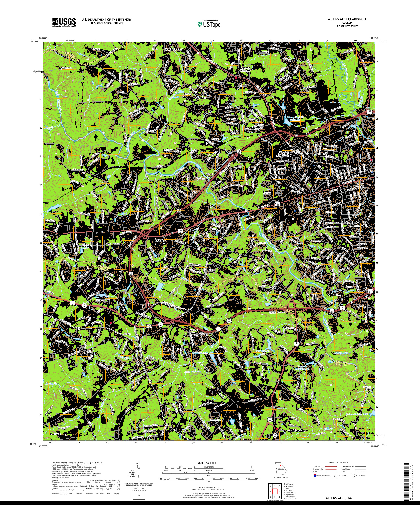 USGS US TOPO 7.5-MINUTE MAP FOR ATHENS WEST, GA 2020