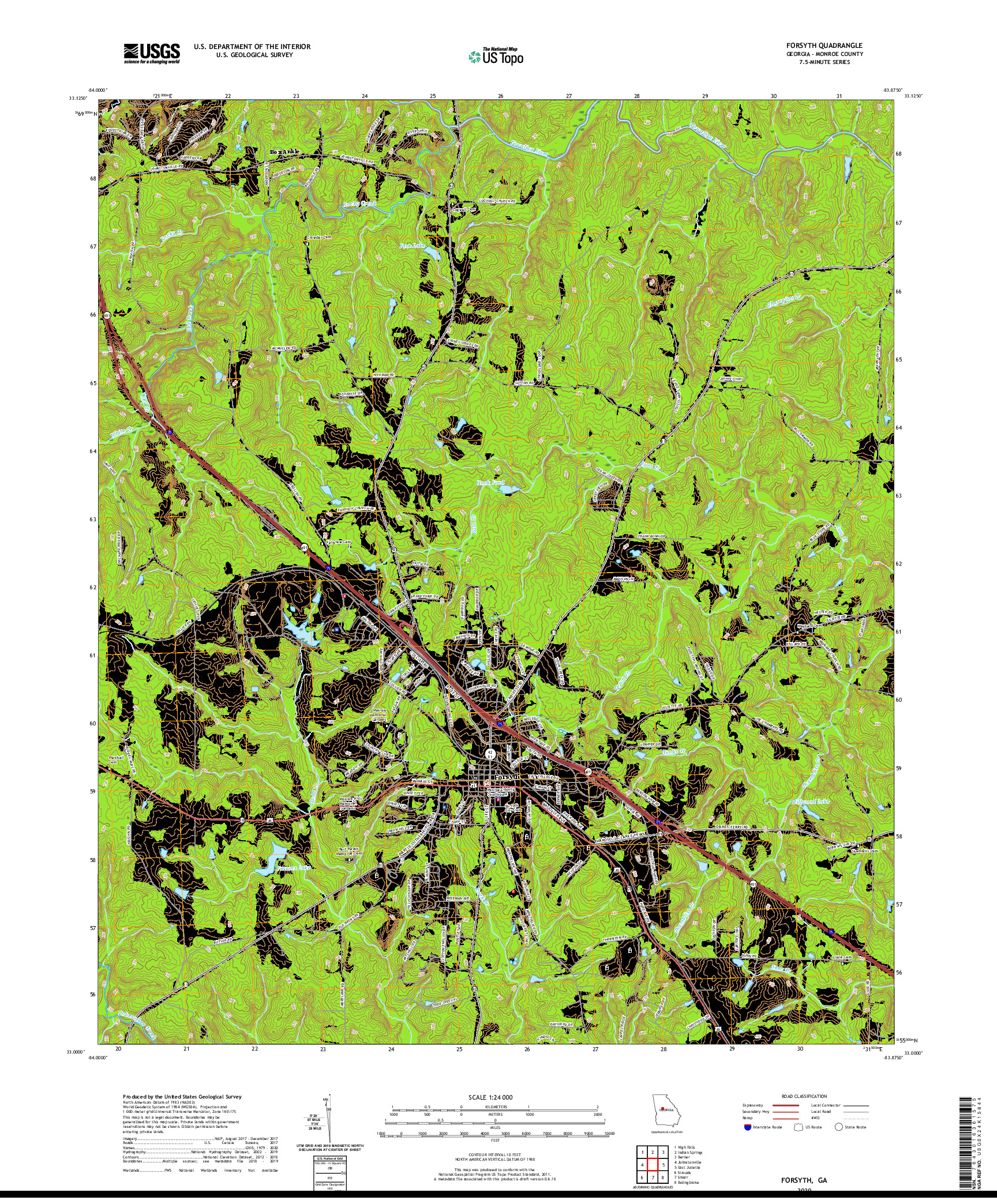 USGS US TOPO 7.5-MINUTE MAP FOR FORSYTH, GA 2020