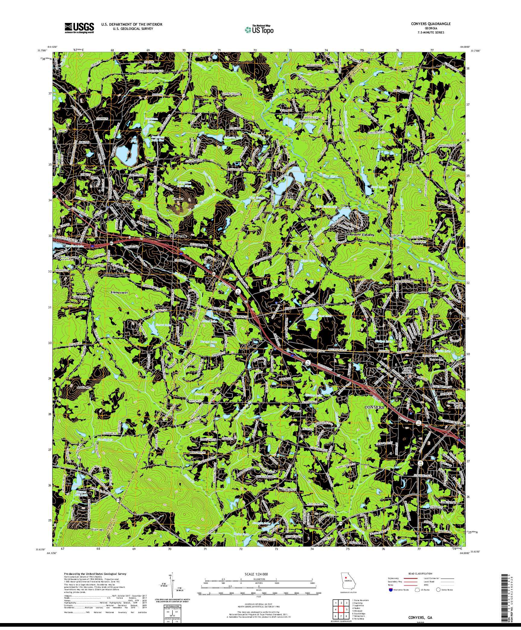 USGS US TOPO 7.5-MINUTE MAP FOR CONYERS, GA 2020