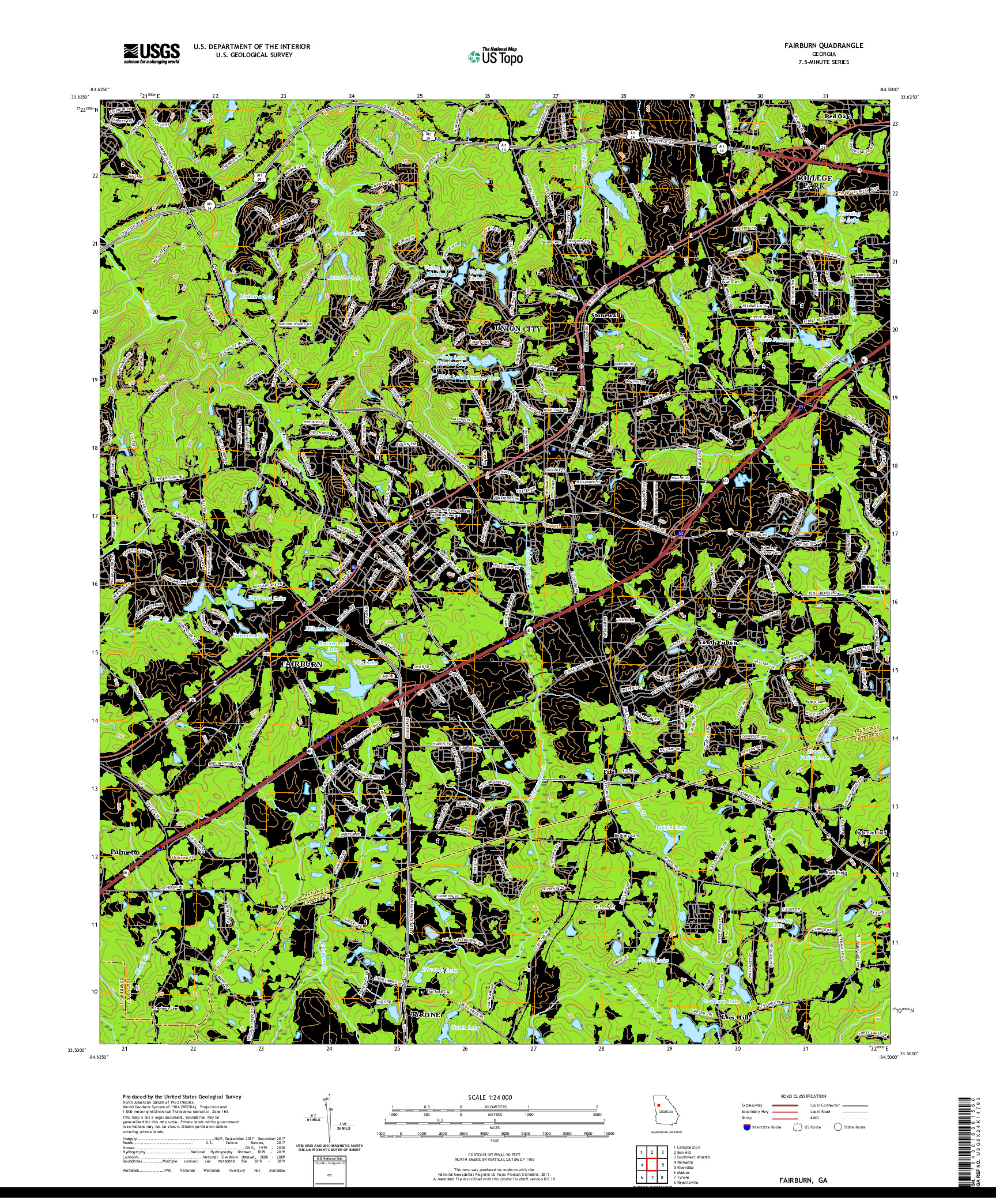 USGS US TOPO 7.5-MINUTE MAP FOR FAIRBURN, GA 2020