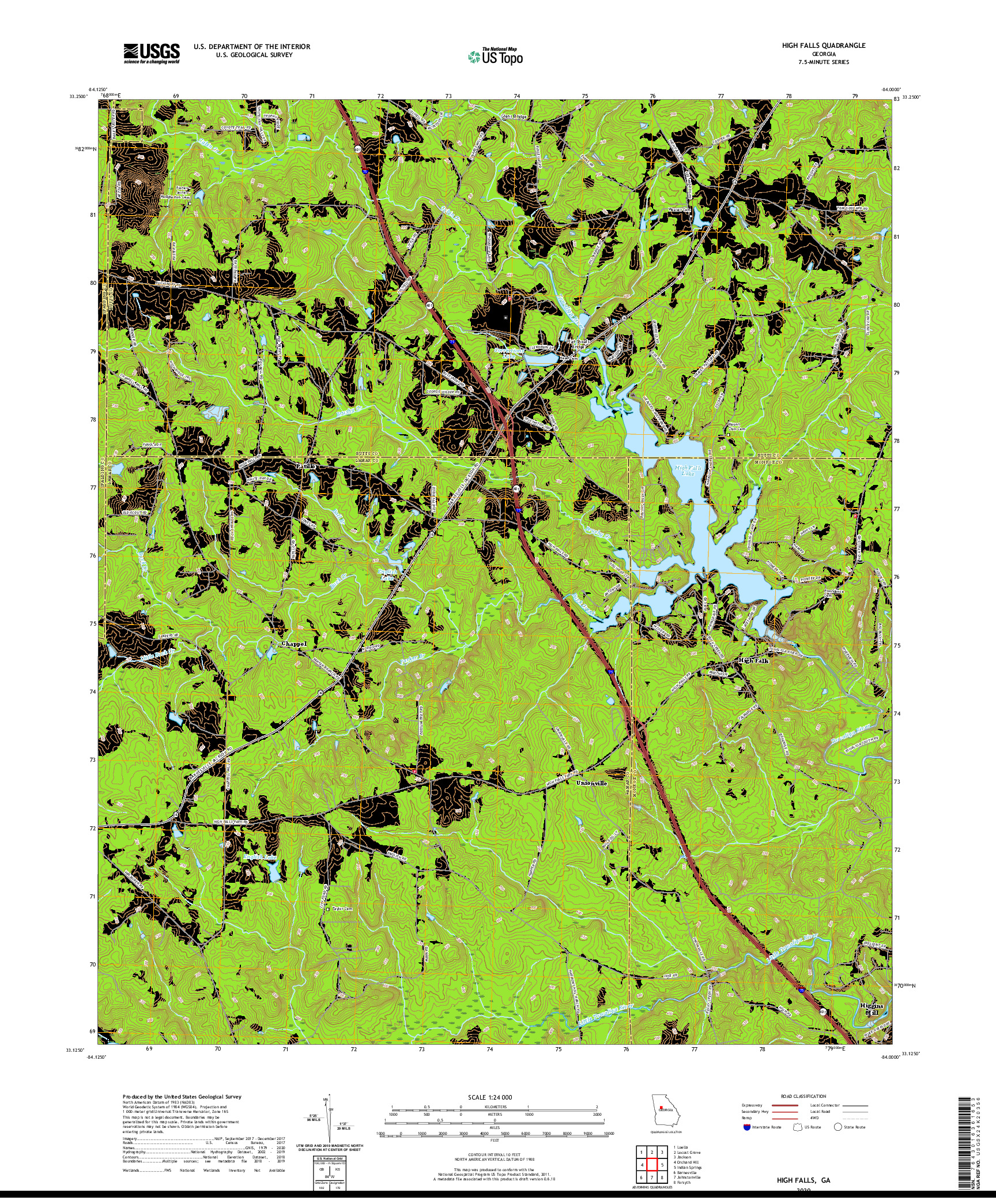 USGS US TOPO 7.5-MINUTE MAP FOR HIGH FALLS, GA 2020