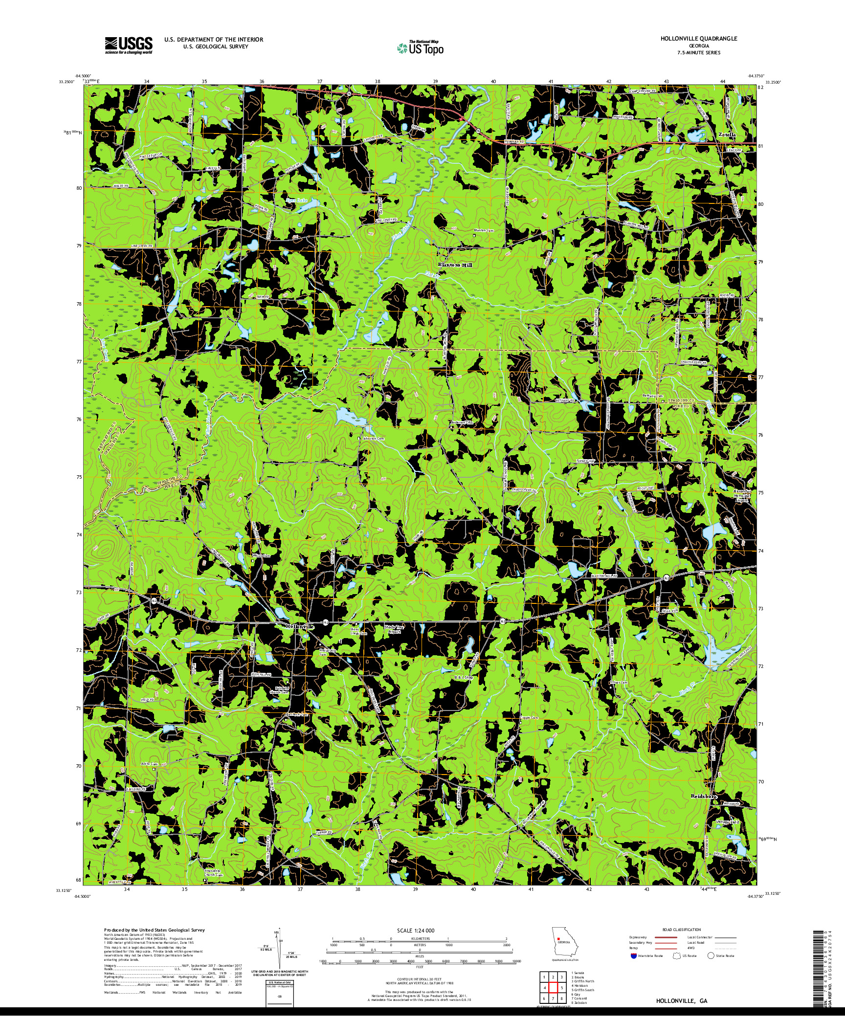 USGS US TOPO 7.5-MINUTE MAP FOR HOLLONVILLE, GA 2020