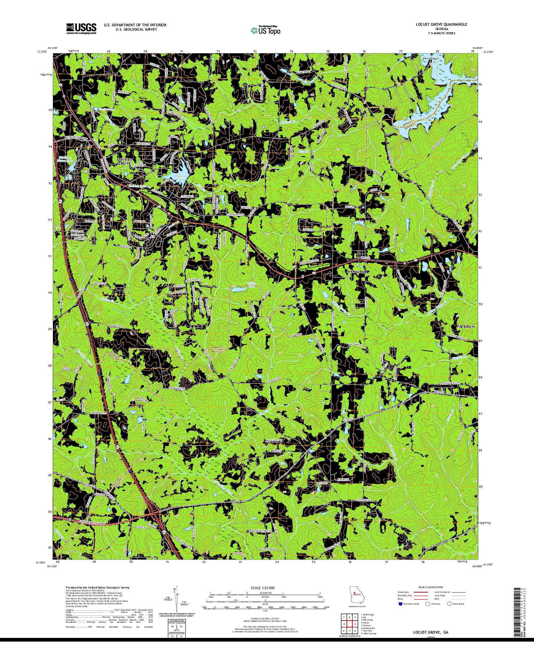 USGS US TOPO 7.5-MINUTE MAP FOR LOCUST GROVE, GA 2020