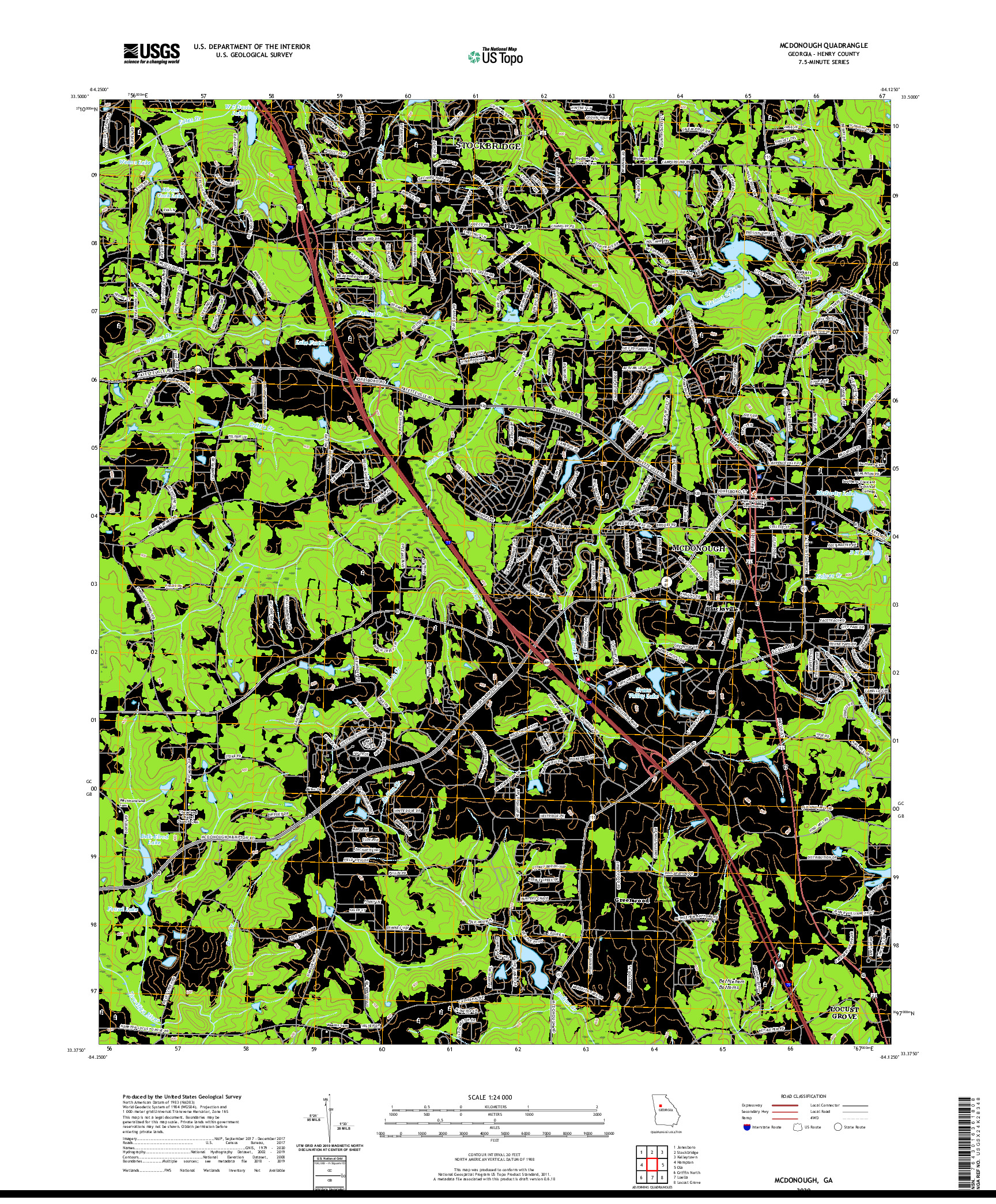 USGS US TOPO 7.5-MINUTE MAP FOR MCDONOUGH, GA 2020