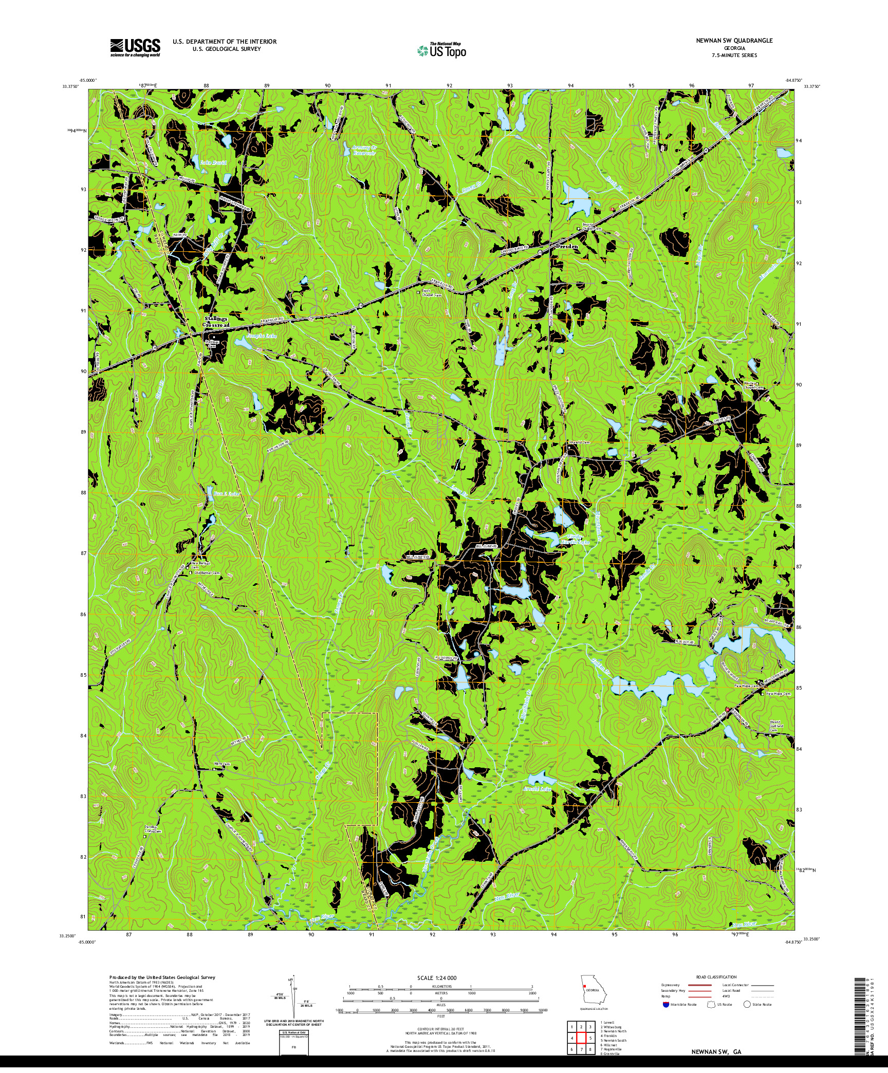 USGS US TOPO 7.5-MINUTE MAP FOR NEWNAN SW, GA 2020