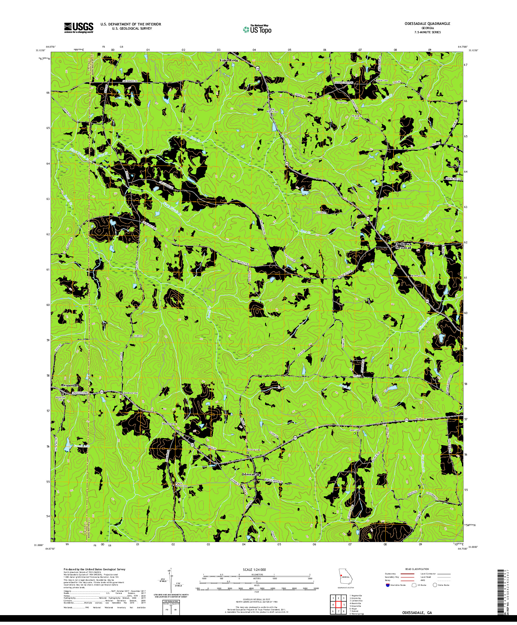 USGS US TOPO 7.5-MINUTE MAP FOR ODESSADALE, GA 2020