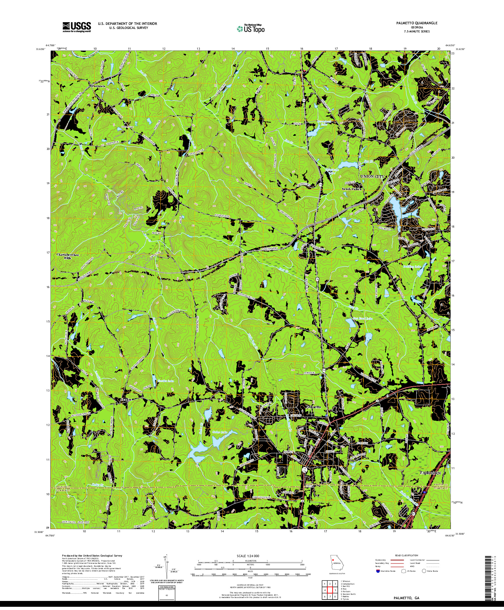 USGS US TOPO 7.5-MINUTE MAP FOR PALMETTO, GA 2020