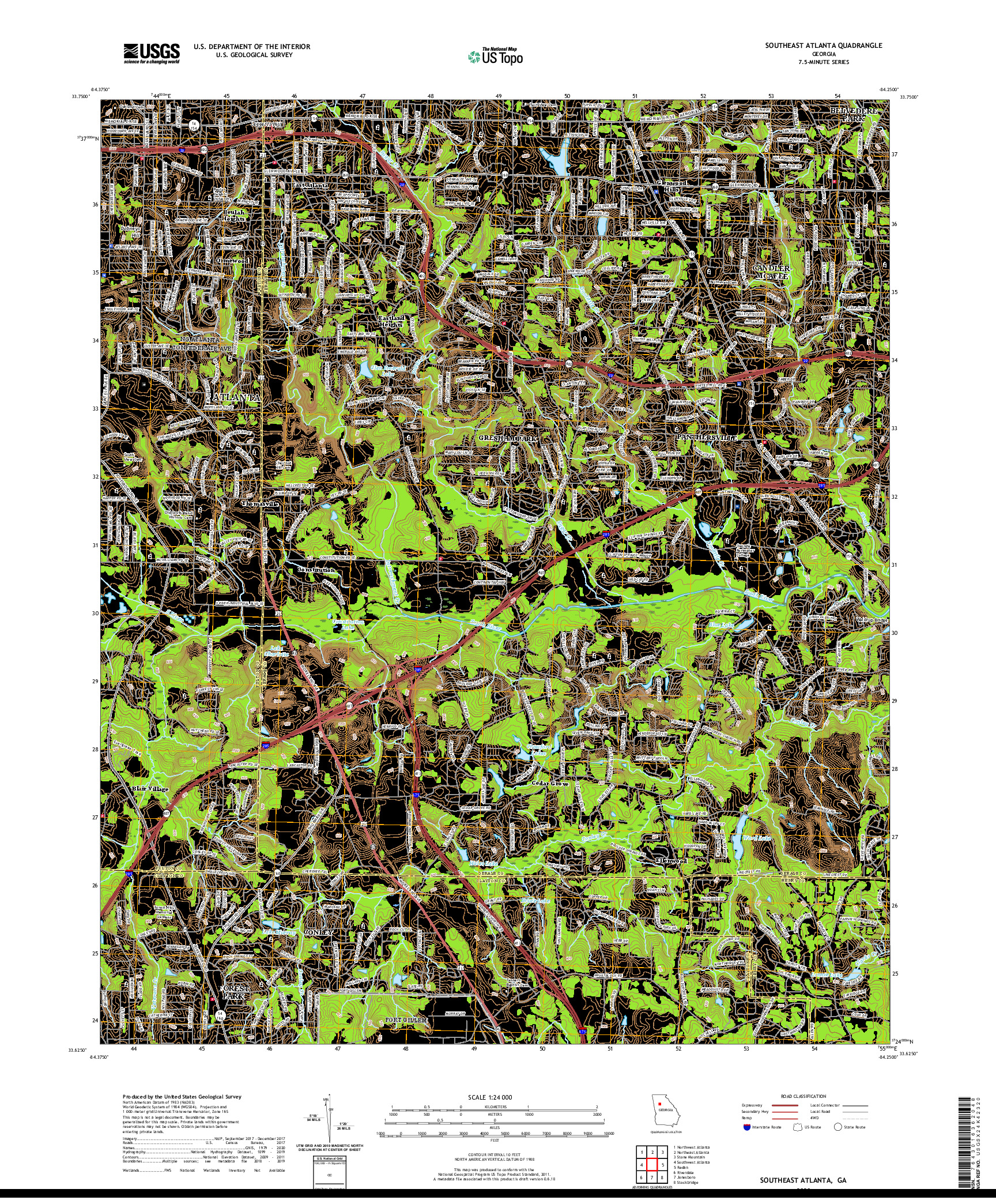 USGS US TOPO 7.5-MINUTE MAP FOR SOUTHEAST ATLANTA, GA 2020