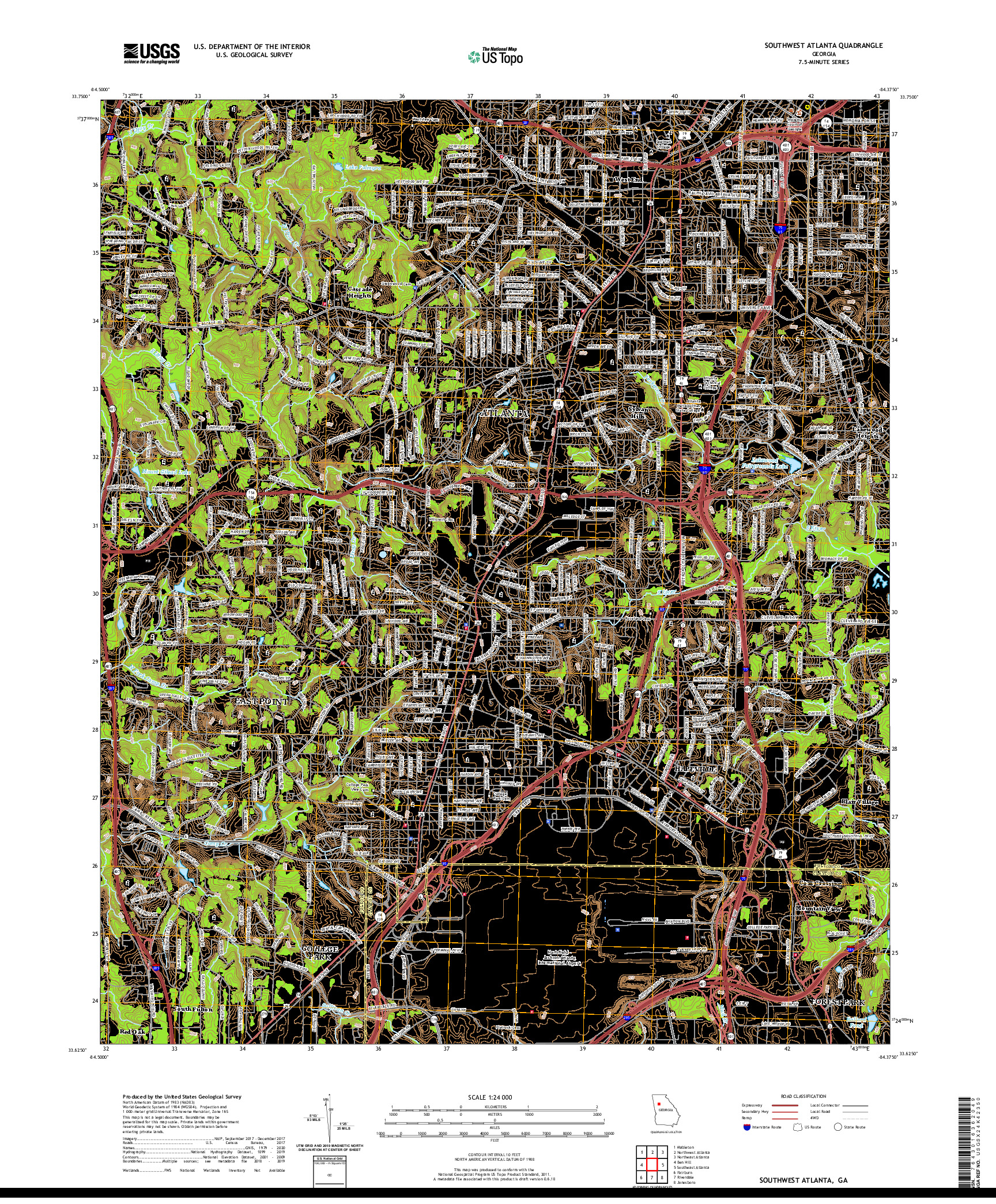 USGS US TOPO 7.5-MINUTE MAP FOR SOUTHWEST ATLANTA, GA 2020