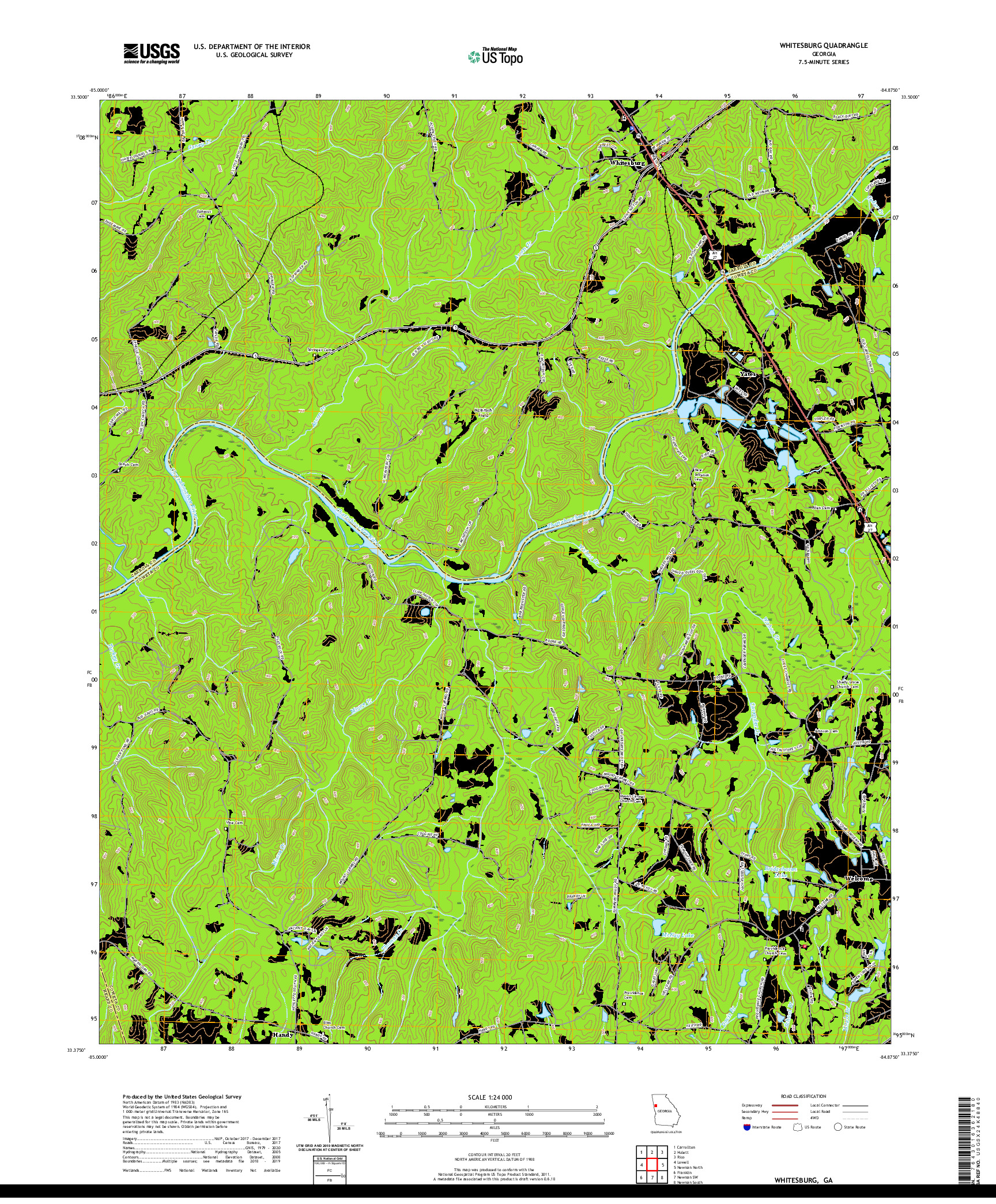 USGS US TOPO 7.5-MINUTE MAP FOR WHITESBURG, GA 2020
