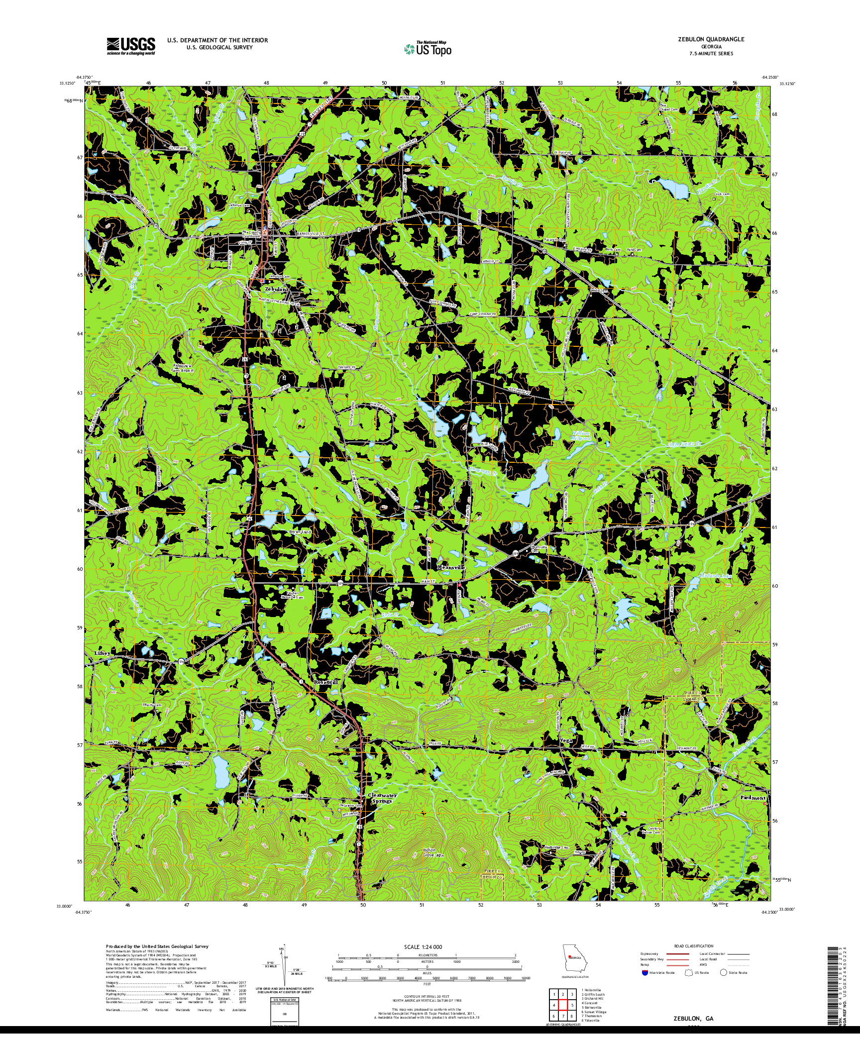 USGS US TOPO 7.5-MINUTE MAP FOR ZEBULON, GA 2020