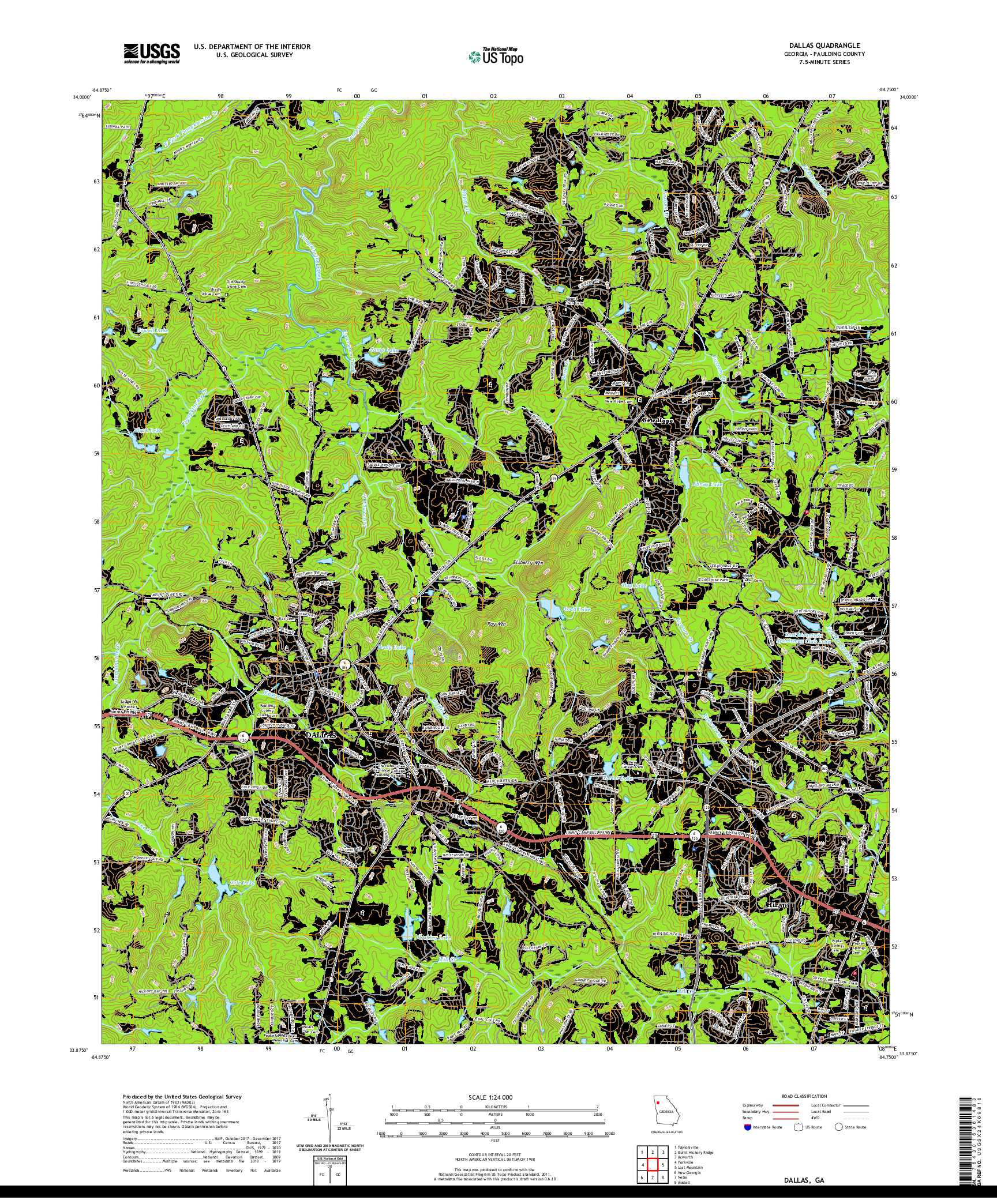 USGS US TOPO 7.5-MINUTE MAP FOR DALLAS, GA 2020