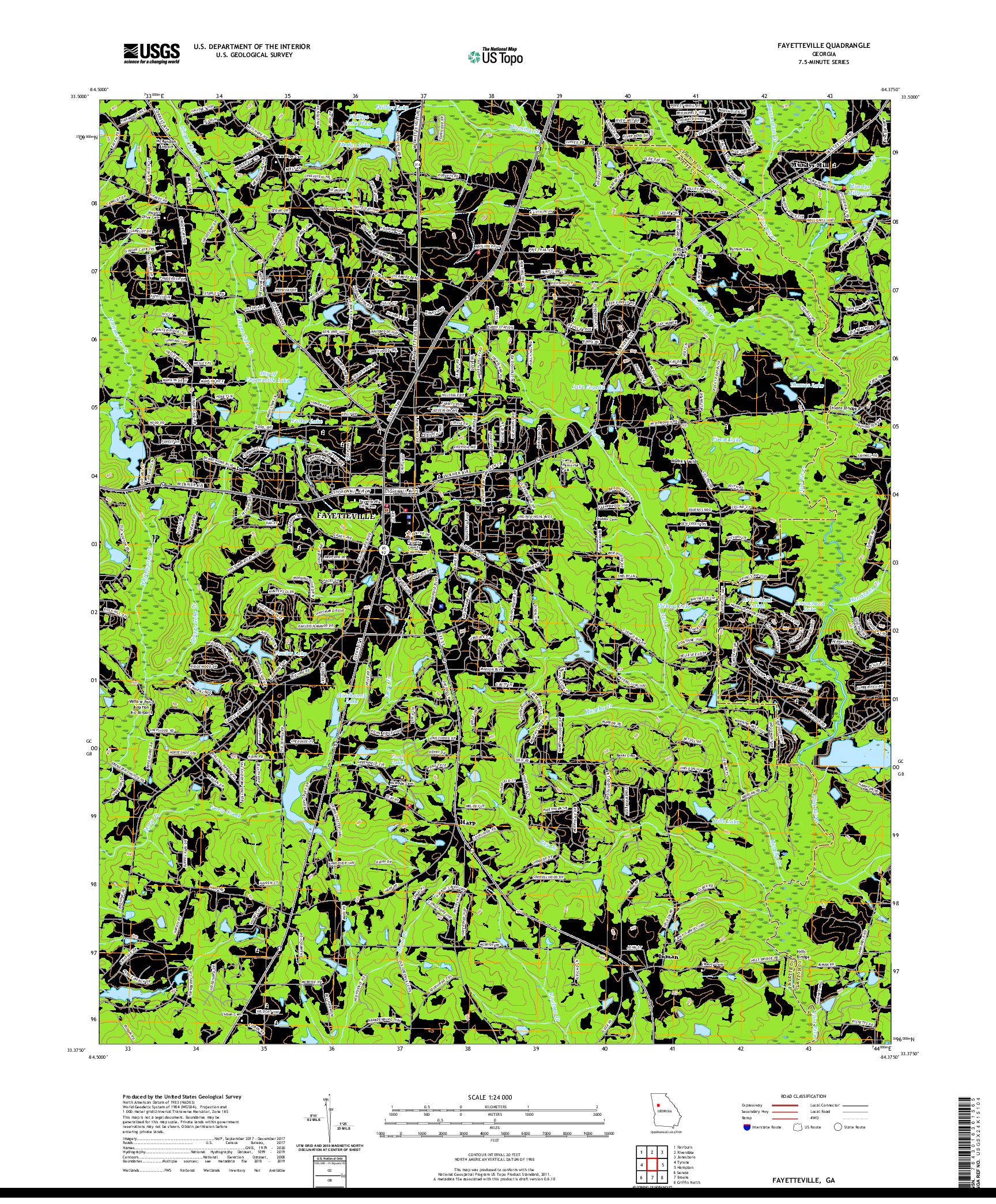 USGS US TOPO 7.5-MINUTE MAP FOR FAYETTEVILLE, GA 2020