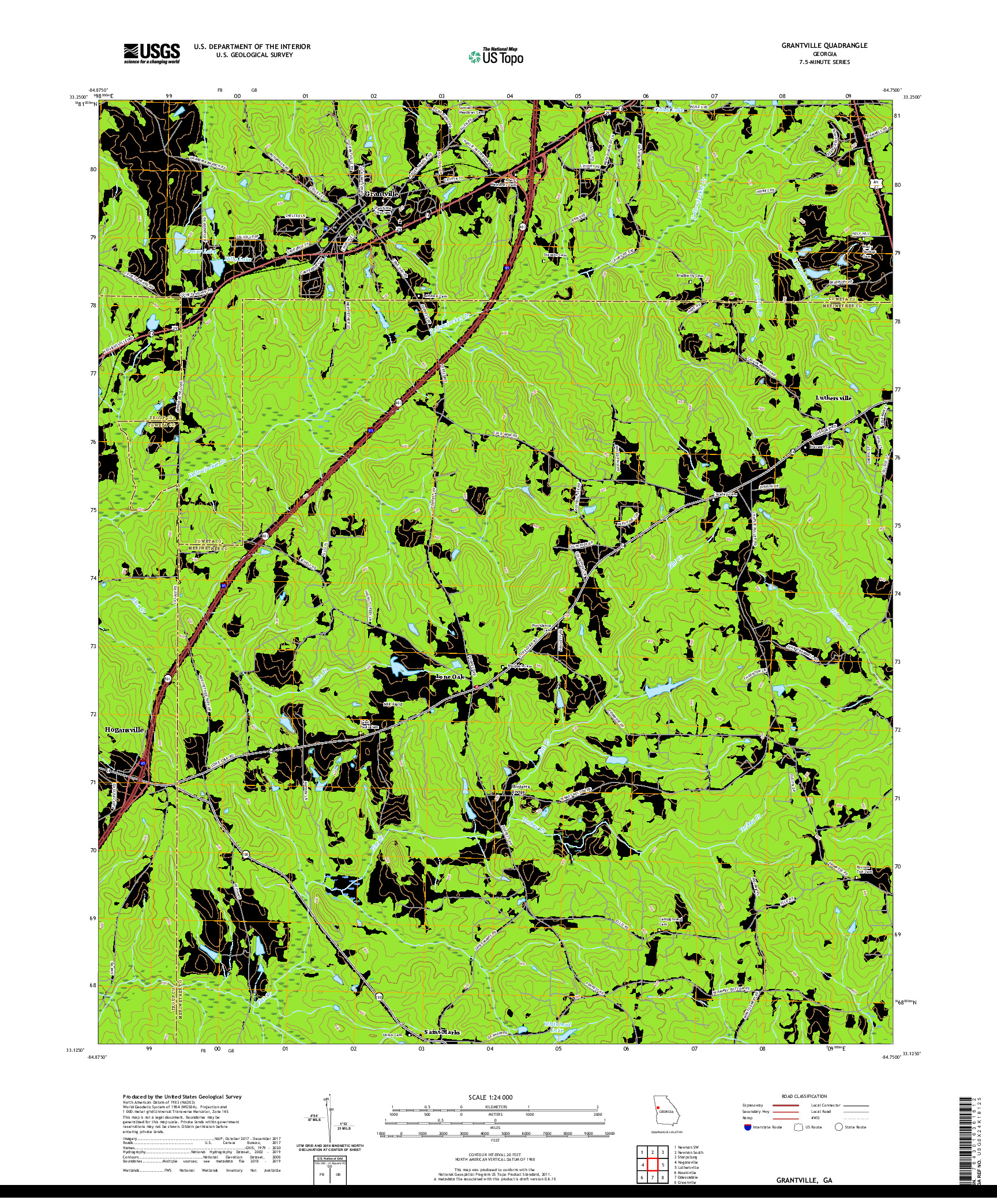 USGS US TOPO 7.5-MINUTE MAP FOR GRANTVILLE, GA 2020