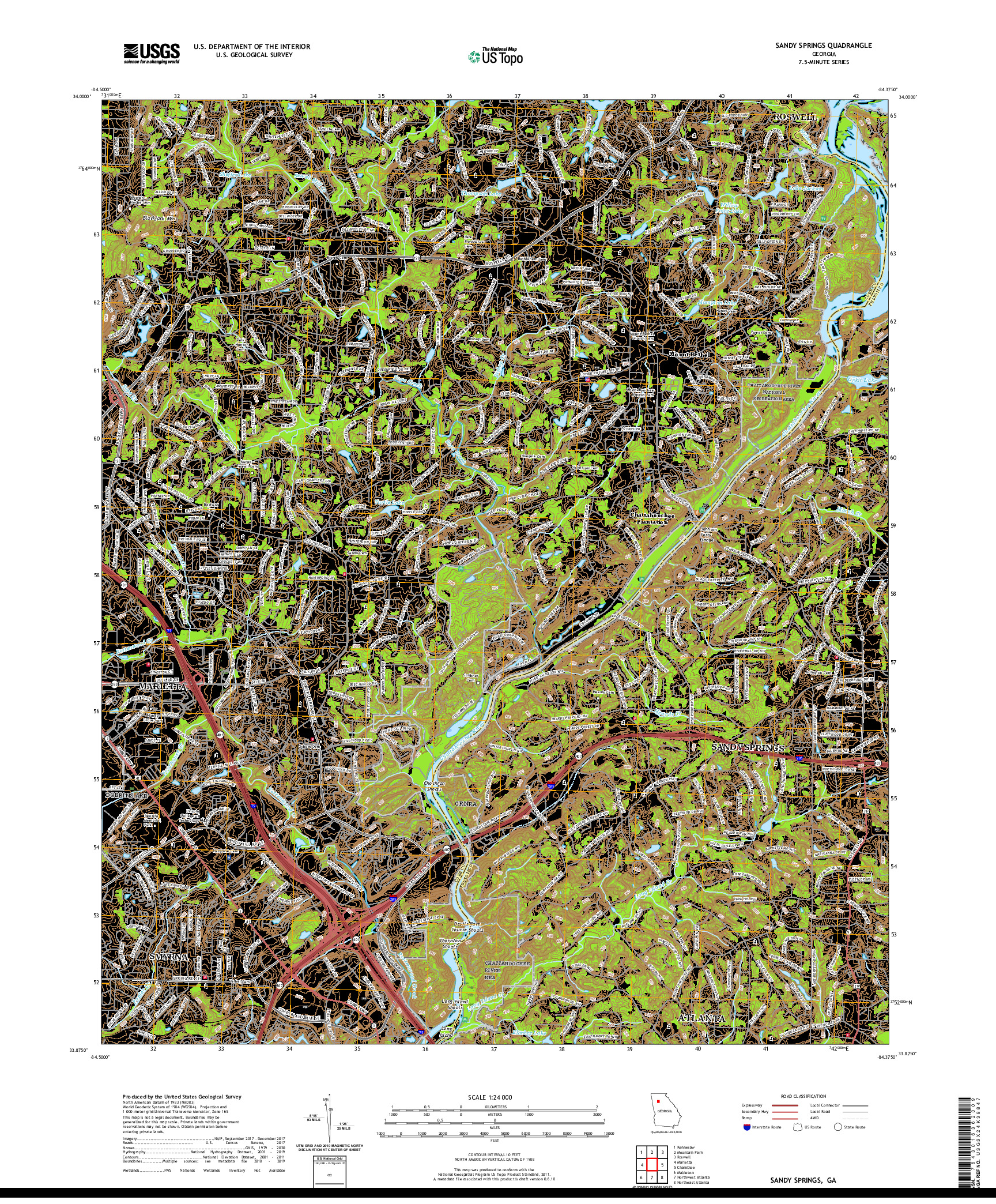 USGS US TOPO 7.5-MINUTE MAP FOR SANDY SPRINGS, GA 2020