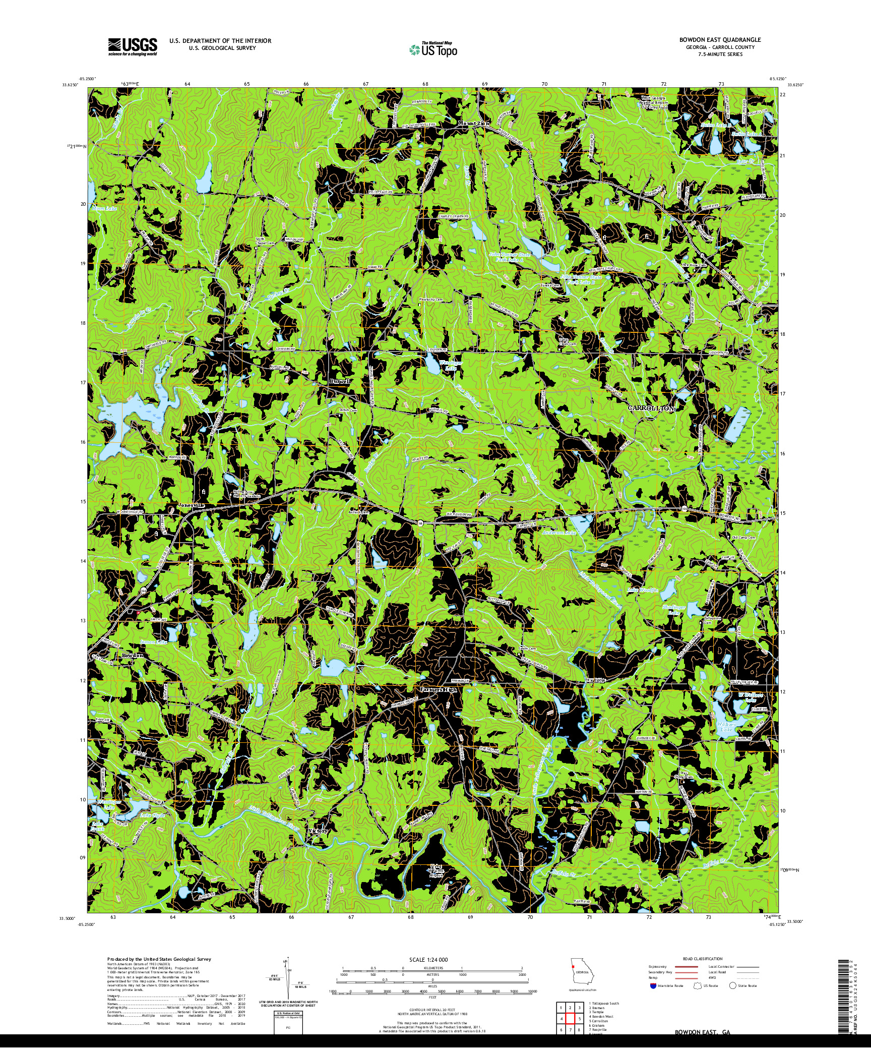 USGS US TOPO 7.5-MINUTE MAP FOR BOWDON EAST, GA 2020