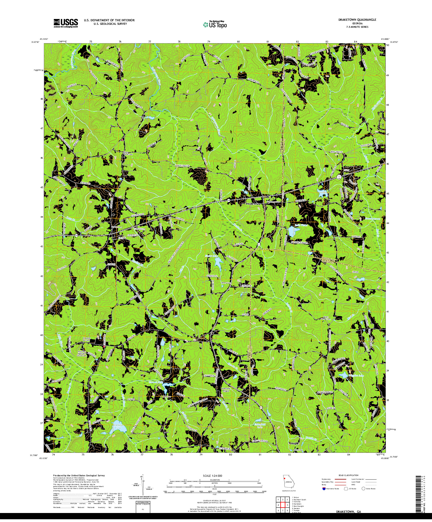 USGS US TOPO 7.5-MINUTE MAP FOR DRAKETOWN, GA 2020