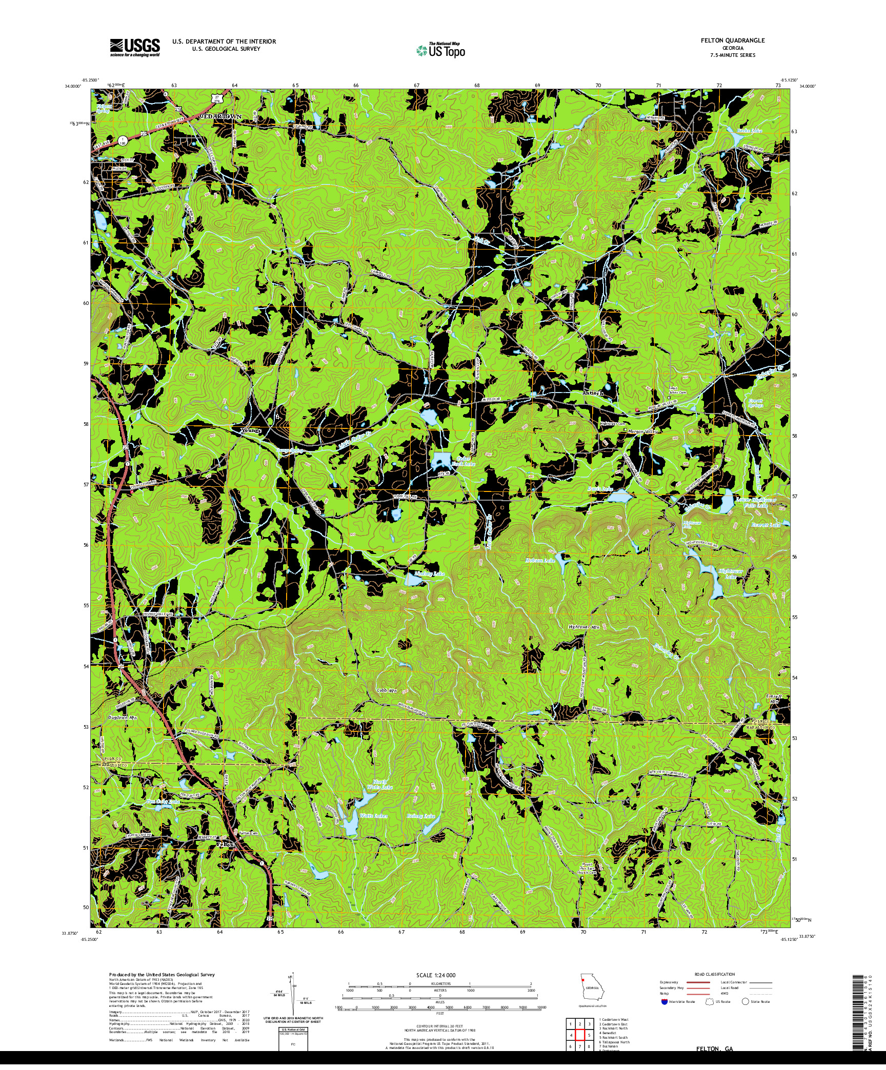 USGS US TOPO 7.5-MINUTE MAP FOR FELTON, GA 2020