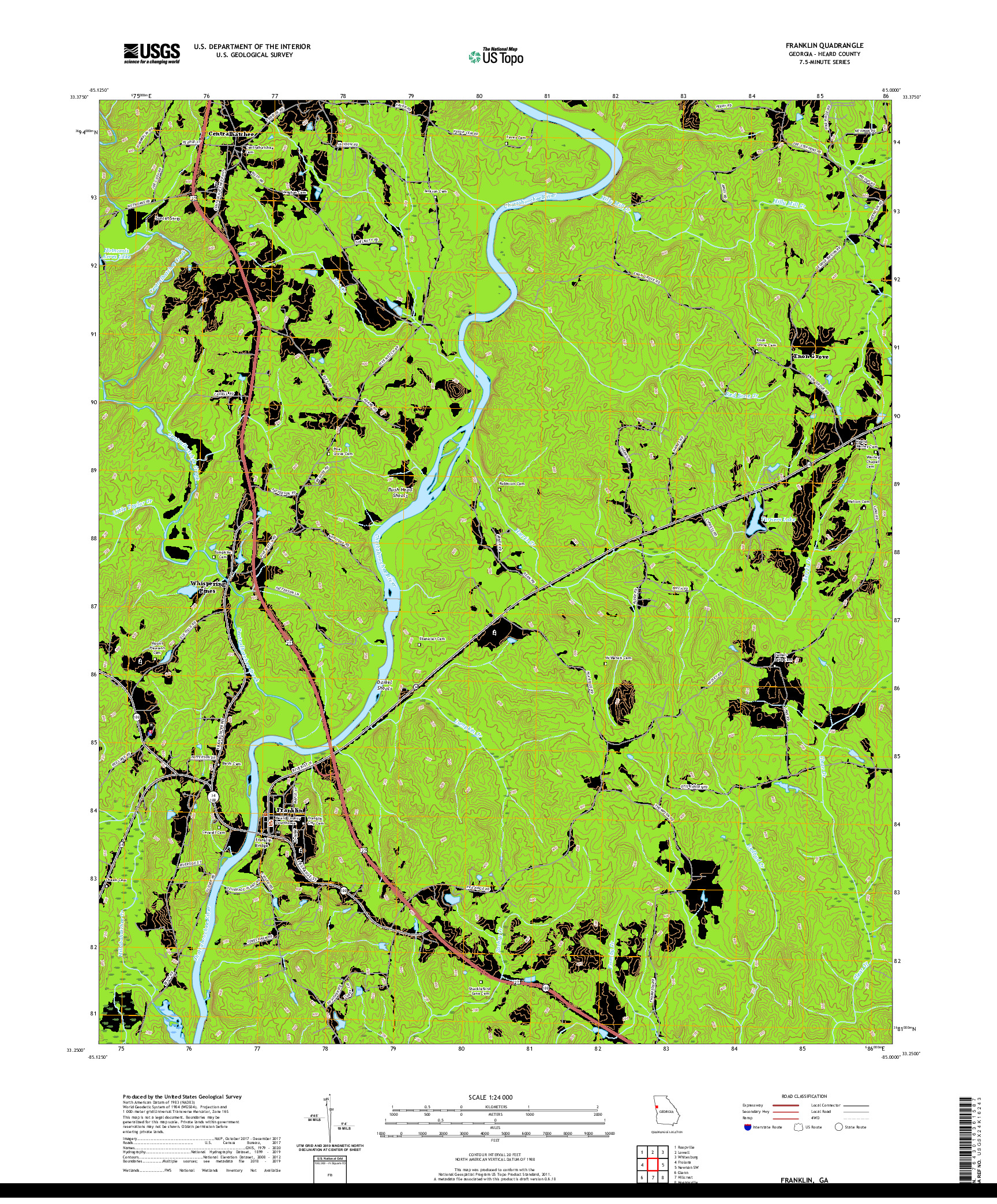 USGS US TOPO 7.5-MINUTE MAP FOR FRANKLIN, GA 2020