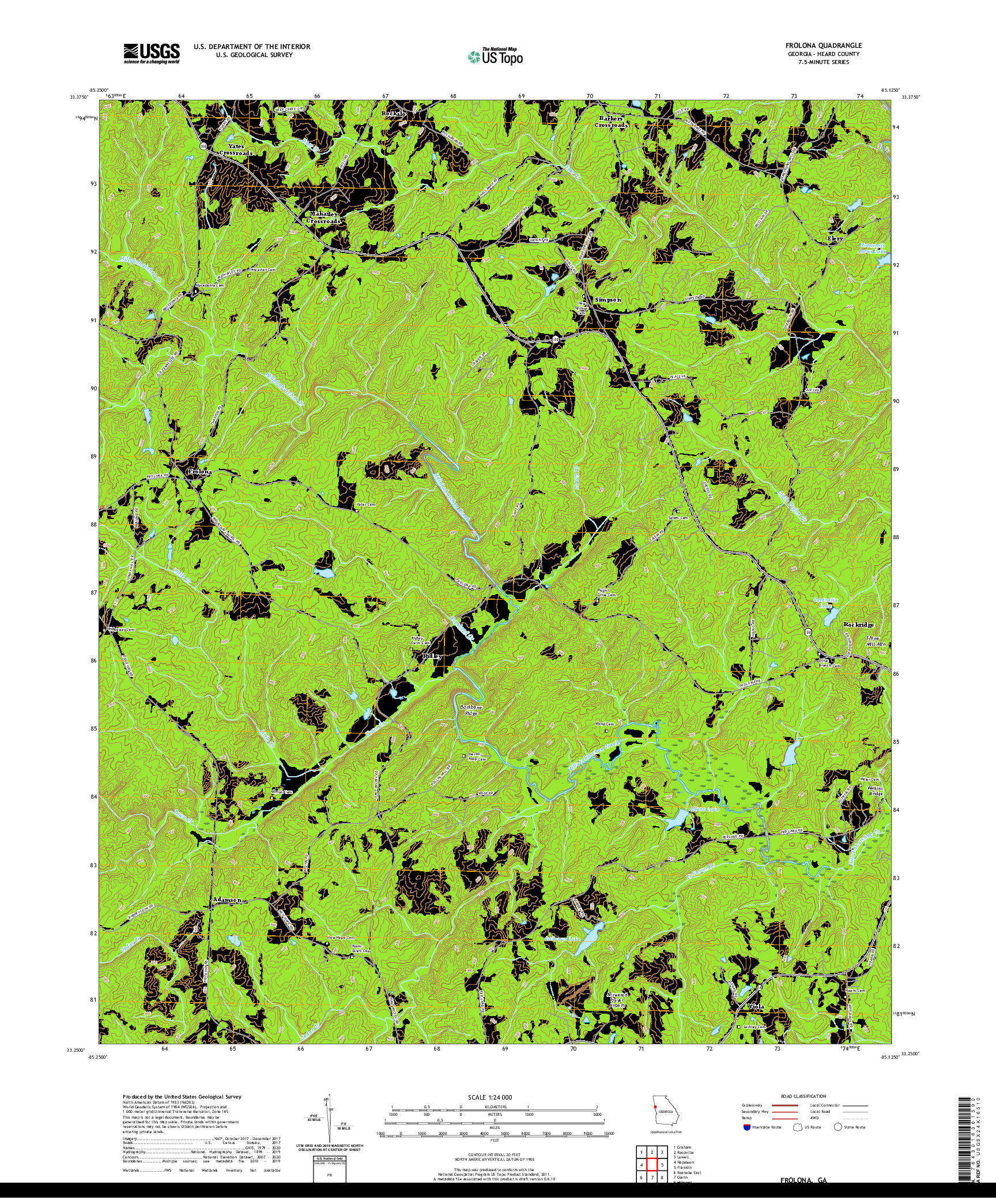 USGS US TOPO 7.5-MINUTE MAP FOR FROLONA, GA 2020