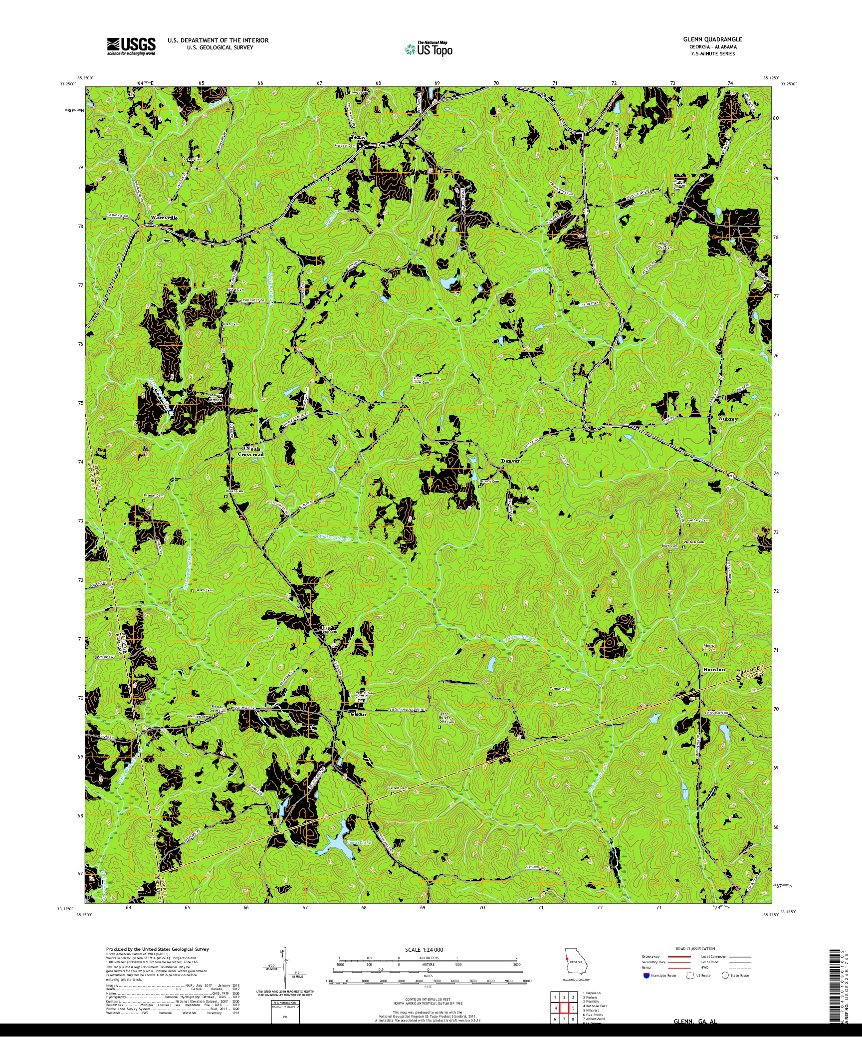 USGS US TOPO 7.5-MINUTE MAP FOR GLENN, GA,AL 2020